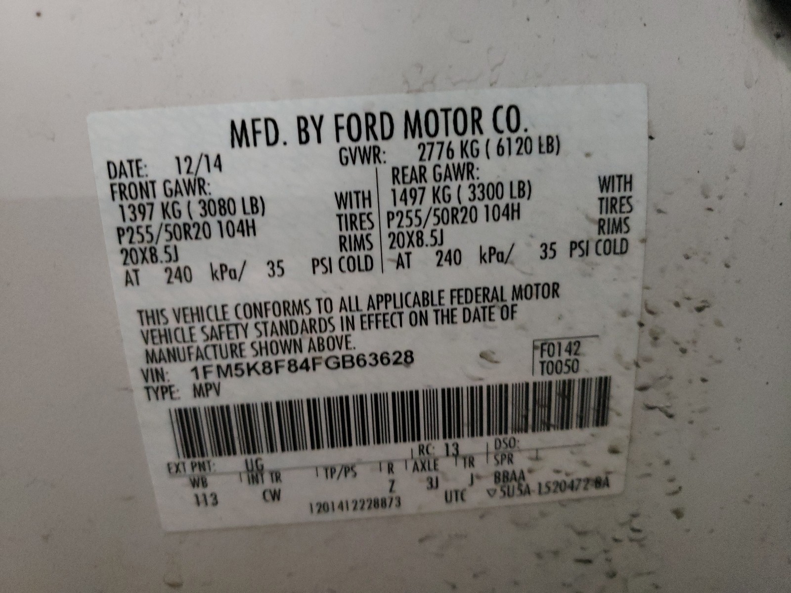 صورة رقم 10 من المزاد - 2015 FORD EXPLORER L مع VIN 1FM5K8F84FGB63628