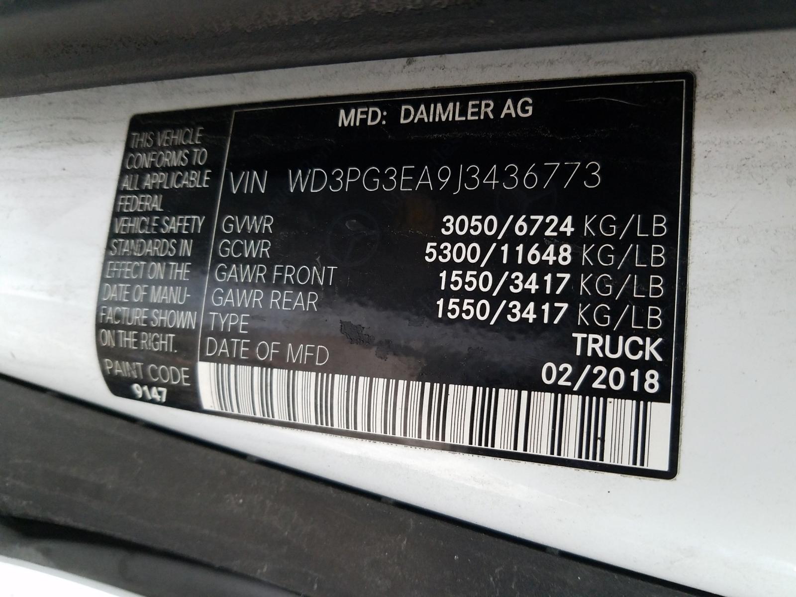 Photo 10 from auction – 2018 MERCEDES-BENZ METRIS with VIN WD3PG3EA9J3436773