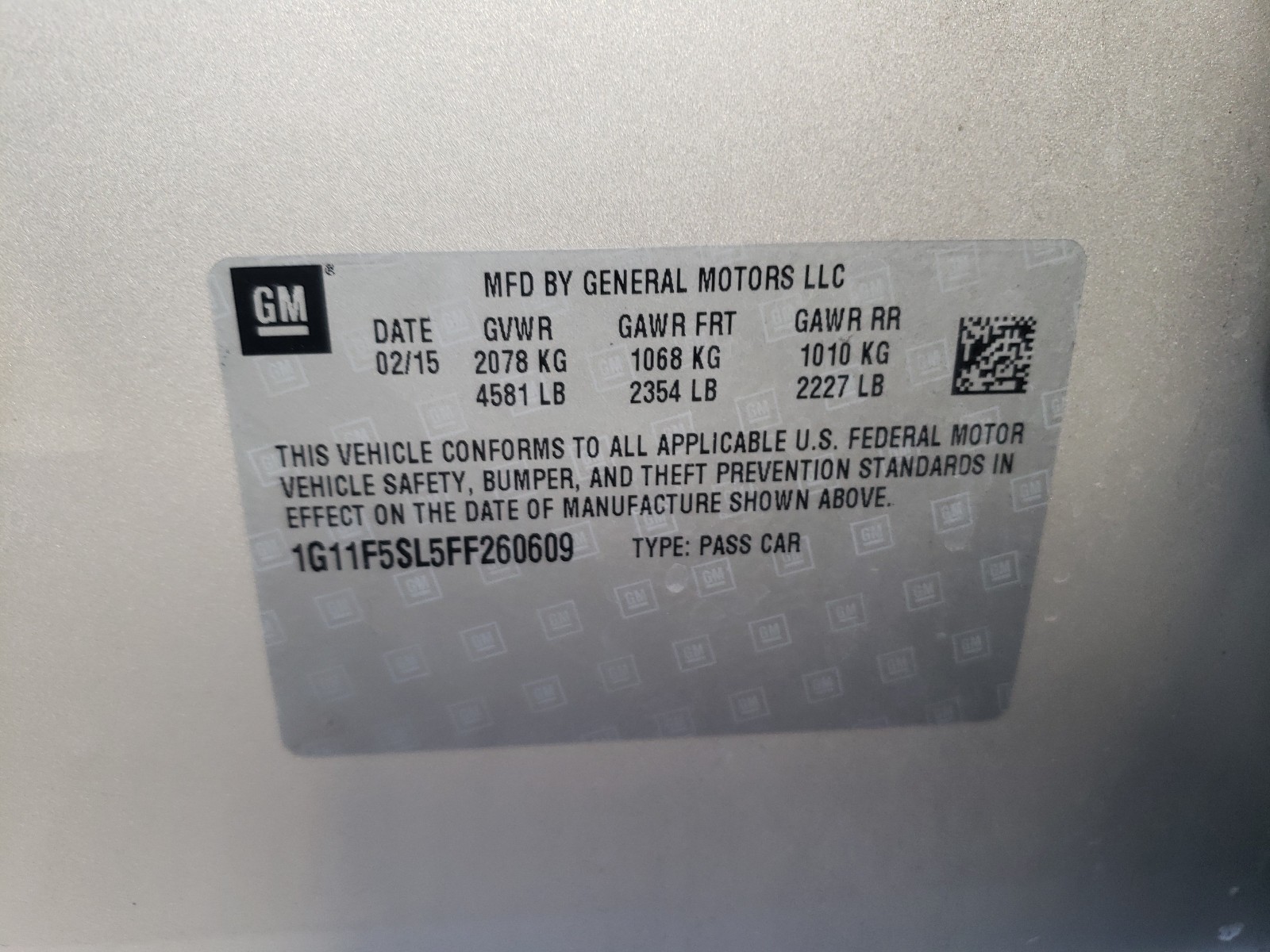 Photo 10 from auction – 2015 CHEVROLET MALIBU LTZ with VIN 1G11F5SL5FF260609