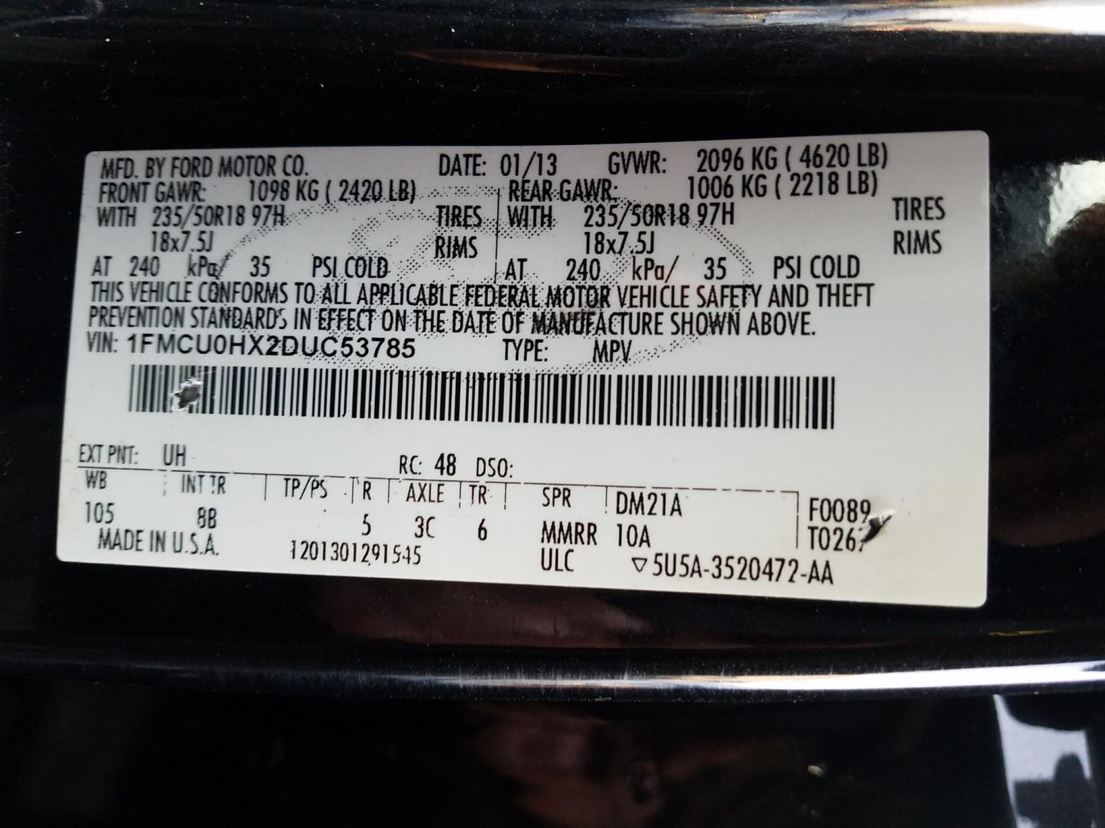 Photo 10 from auction – 2013 FORD ESCAPE SEL with VIN 1FMCU0HX2DUC53785