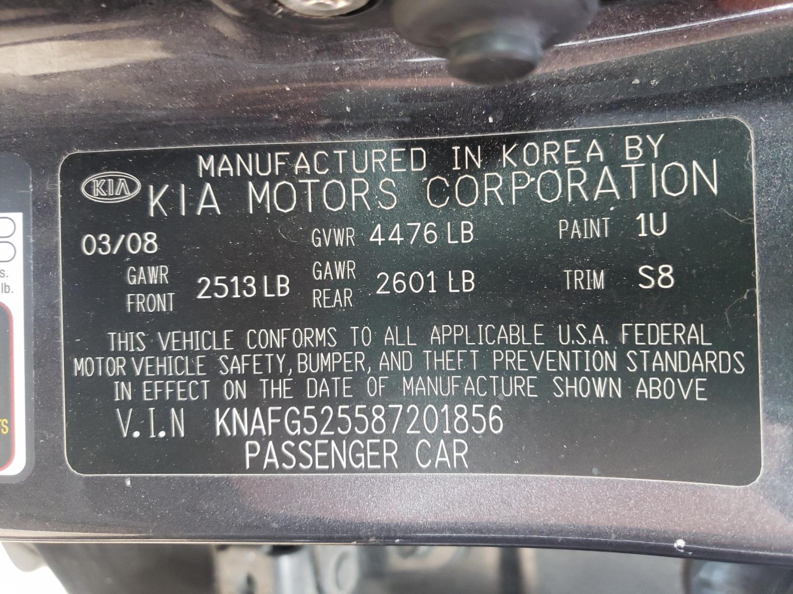 Photo 10 from auction – 2008 KIA RONDO BASE with VIN KNAFG525587201856