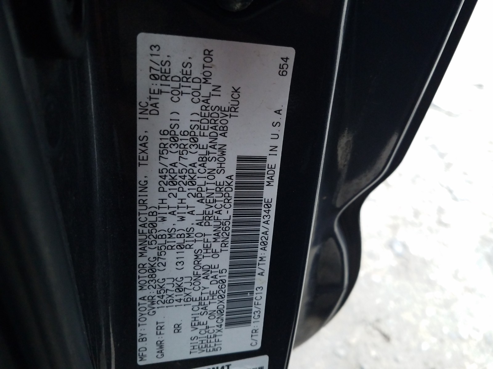 Photo 10 from auction – 2013 TOYOTA TACOMA PRE with VIN 5TFTX4GN0DX026015