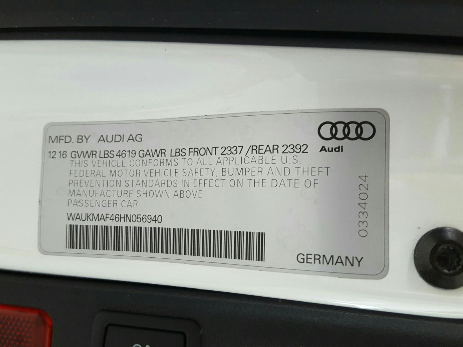 Photo 10 from auction – 2017 AUDI A4 ULTRA P with VIN WAUKMAF46HN056940
