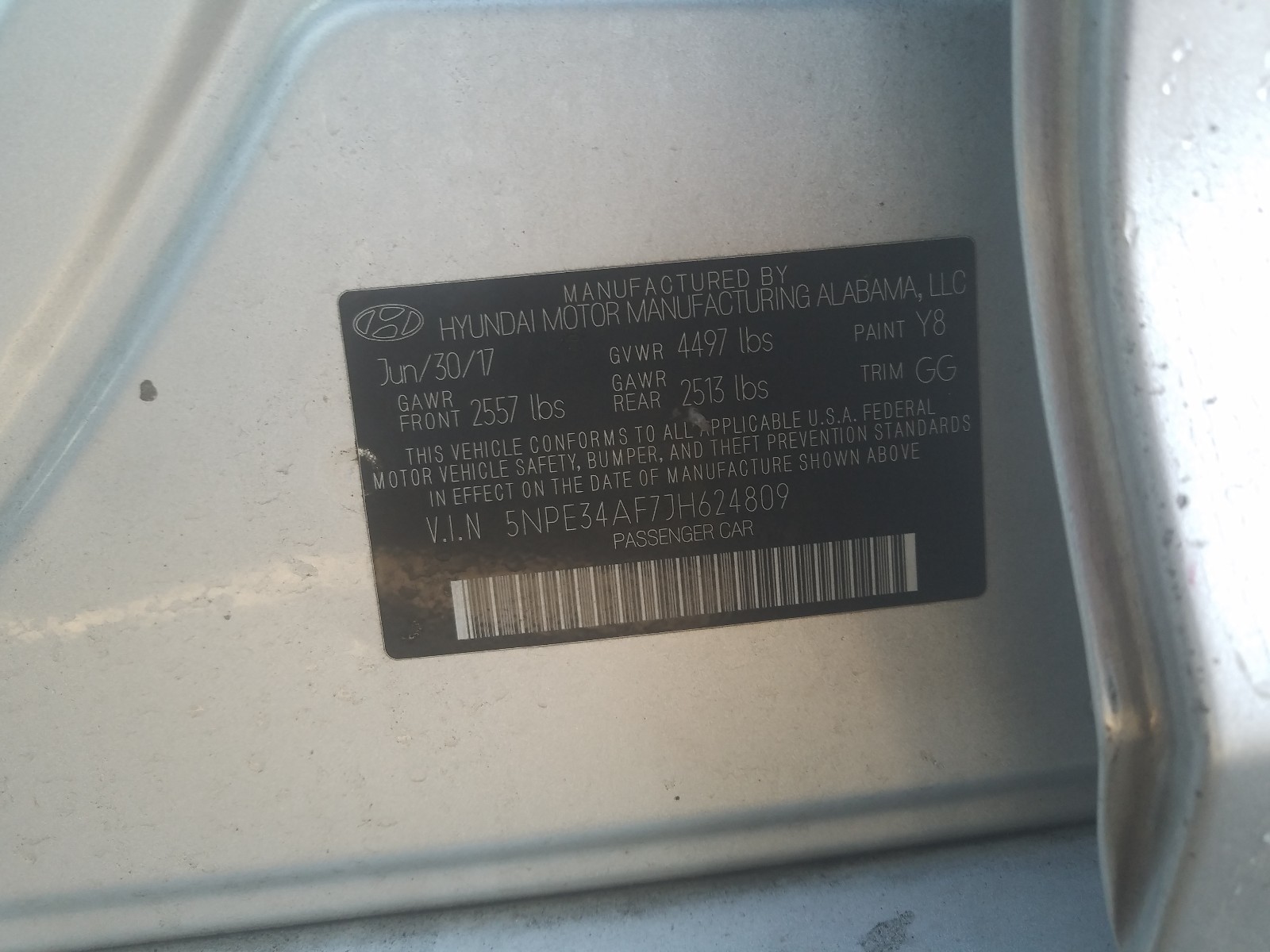 Photo 10 from auction – 2018 HYUNDAI SONATA SPO with VIN 5NPE34AF7JH624809