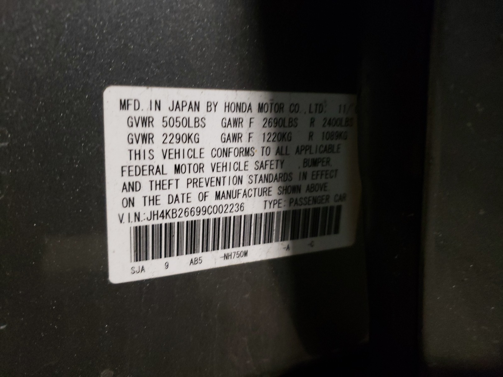 Photo 10 from auction – 2009 ACURA RL with VIN JH4KB26699C002236