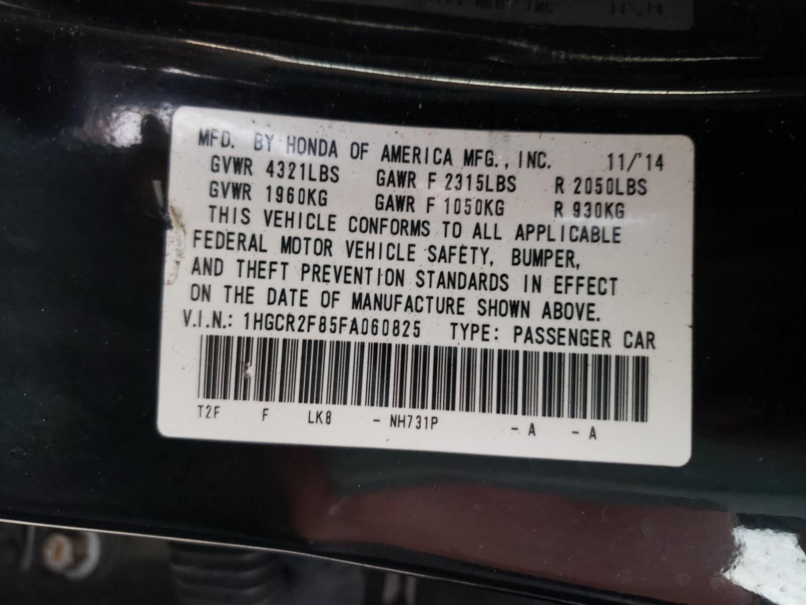 Photo 10 from auction – 2015 HONDA ACCORD EXL with VIN 1HGCR2F85FA060825