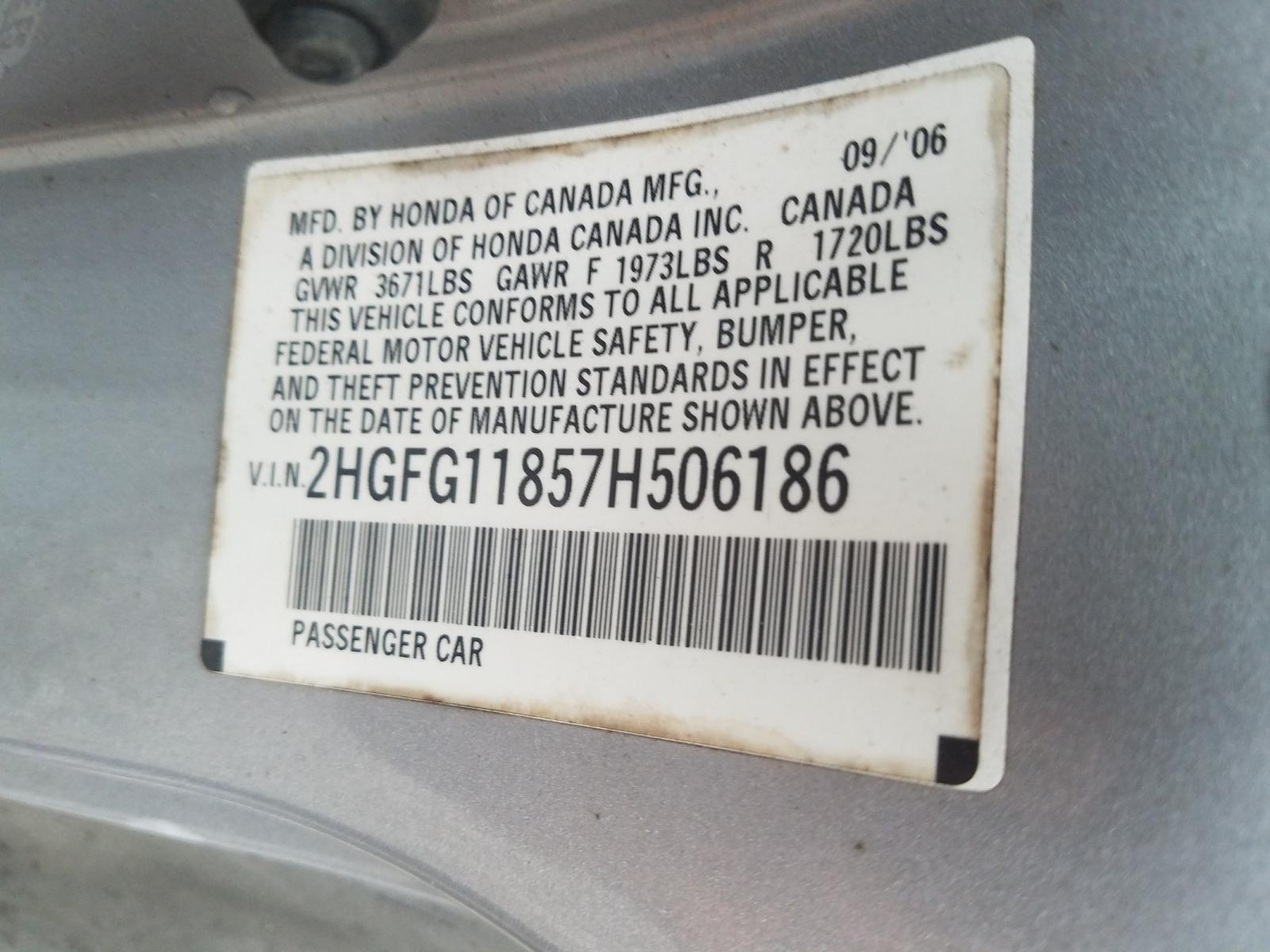 Photo 10 from auction – 2007 HONDA CIVIC EX with VIN 2HGFG11857H506186
