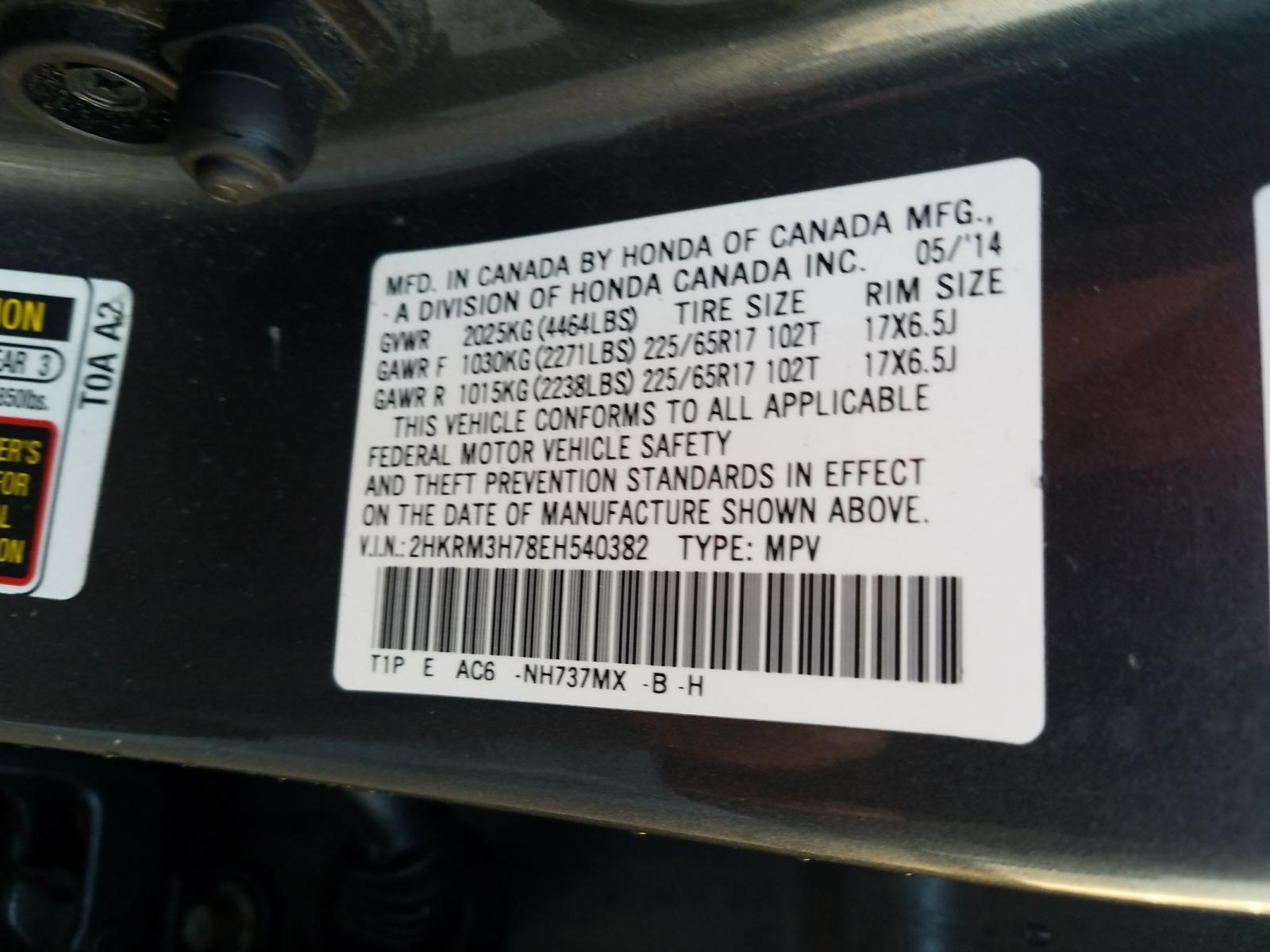 Photo 10 from auction – 2014 HONDA CR-V EXL with VIN 2HKRM3H78EH540382
