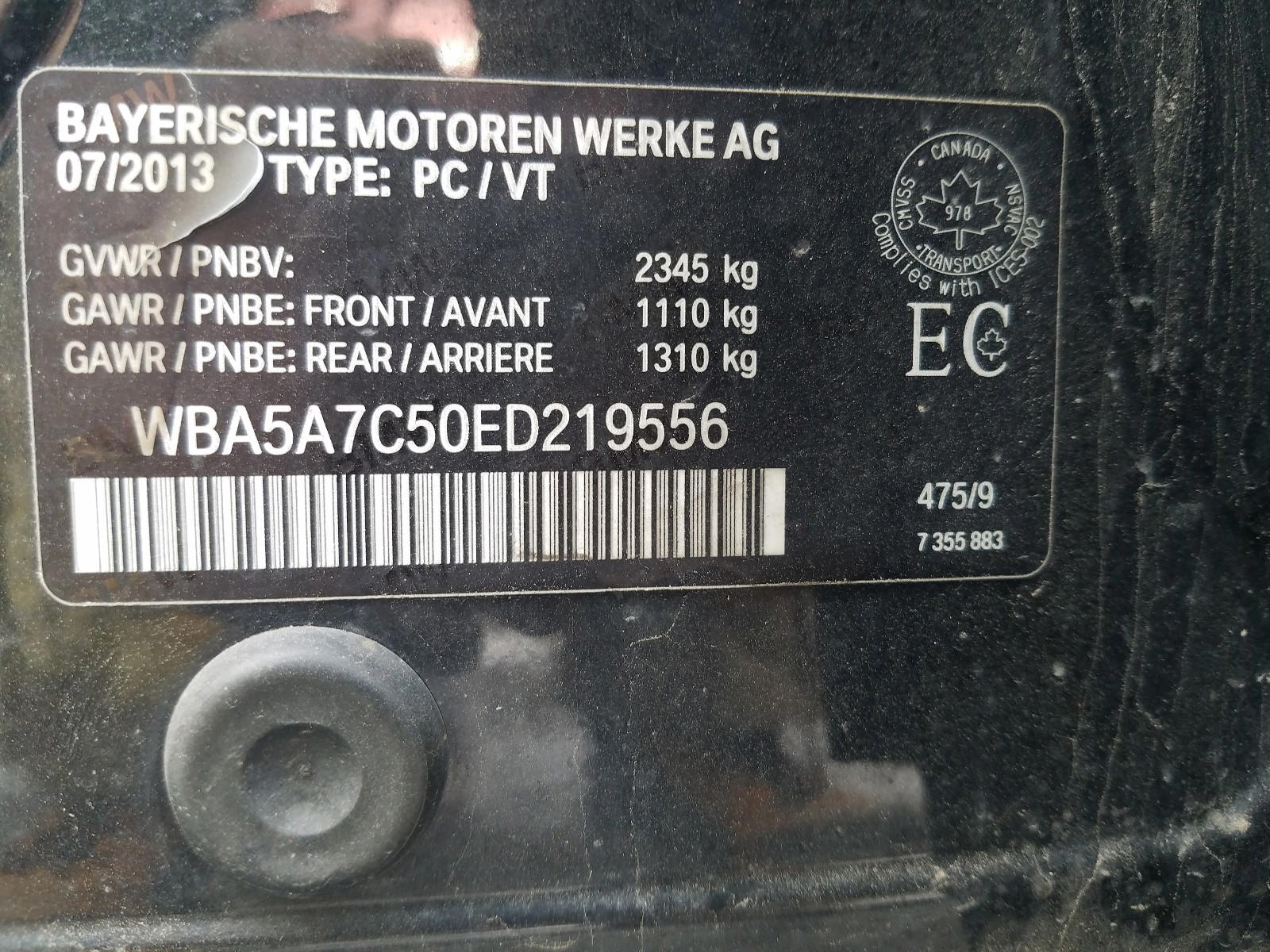 Photo 10 from auction – 2014 BMW 528 XI with VIN WBA5A7C50ED219556