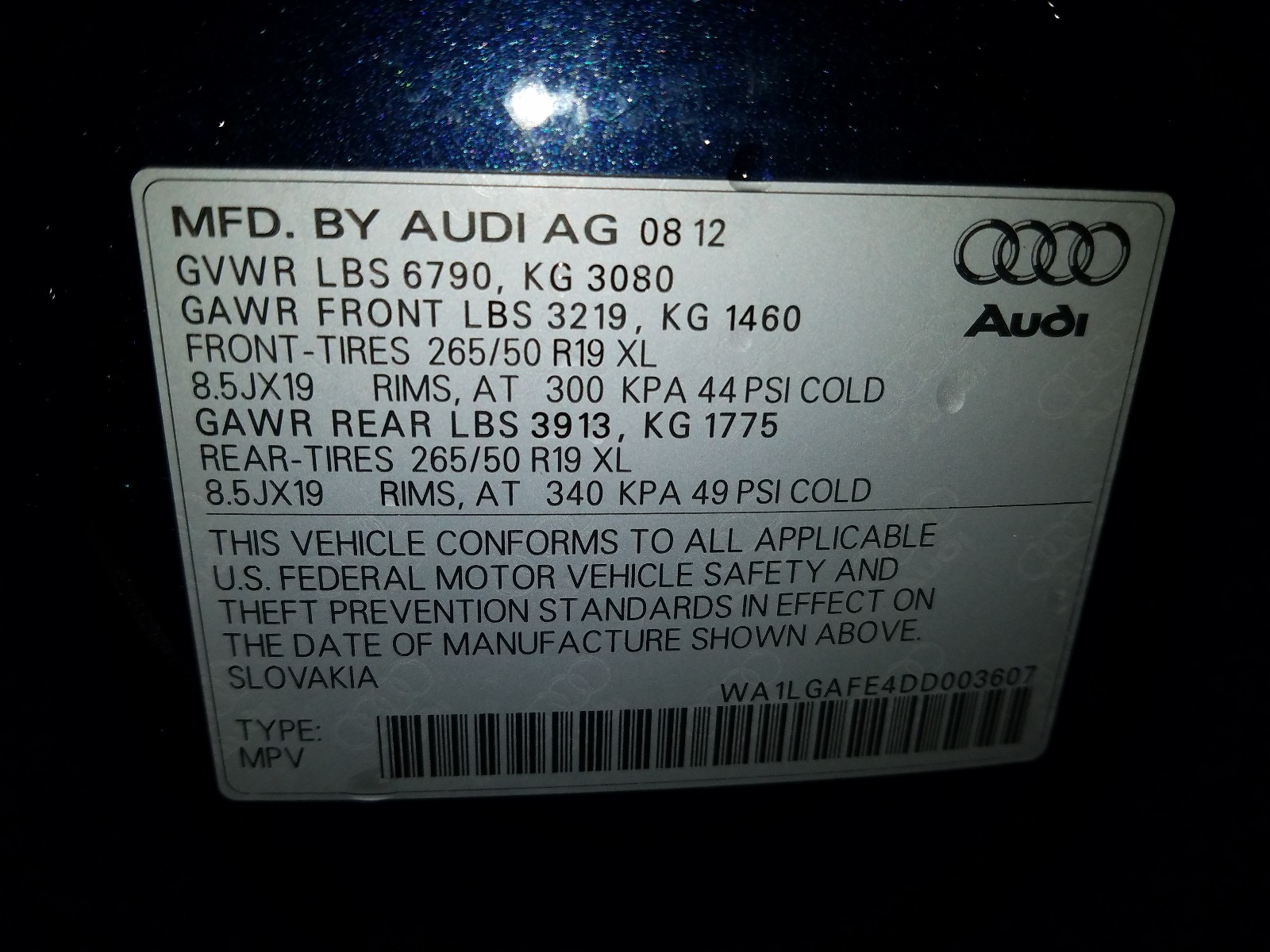 Photo 10 from auction – 2013 AUDI Q7 PREMIUM with VIN WA1LGAFE4DD003607