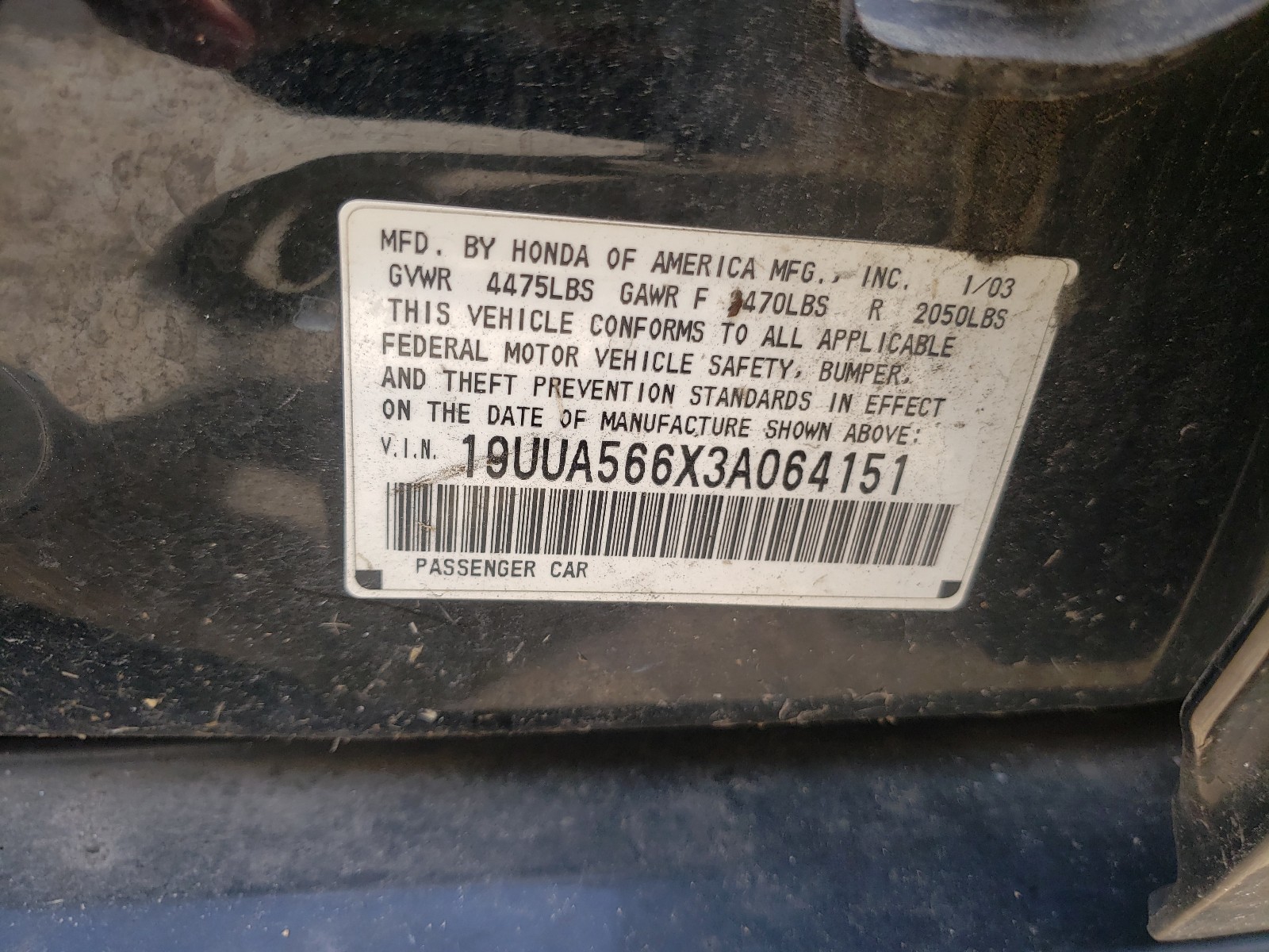 Photo 10 from auction – 2003 ACURA 3.2TL with VIN 19UUA566X3A064151