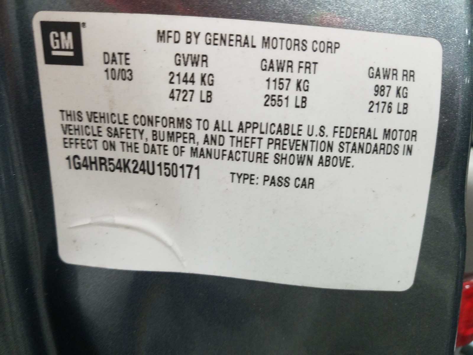 Photo 10 from auction – 2004 BUICK LESABRE LI with VIN 1G4HR54K24U150171