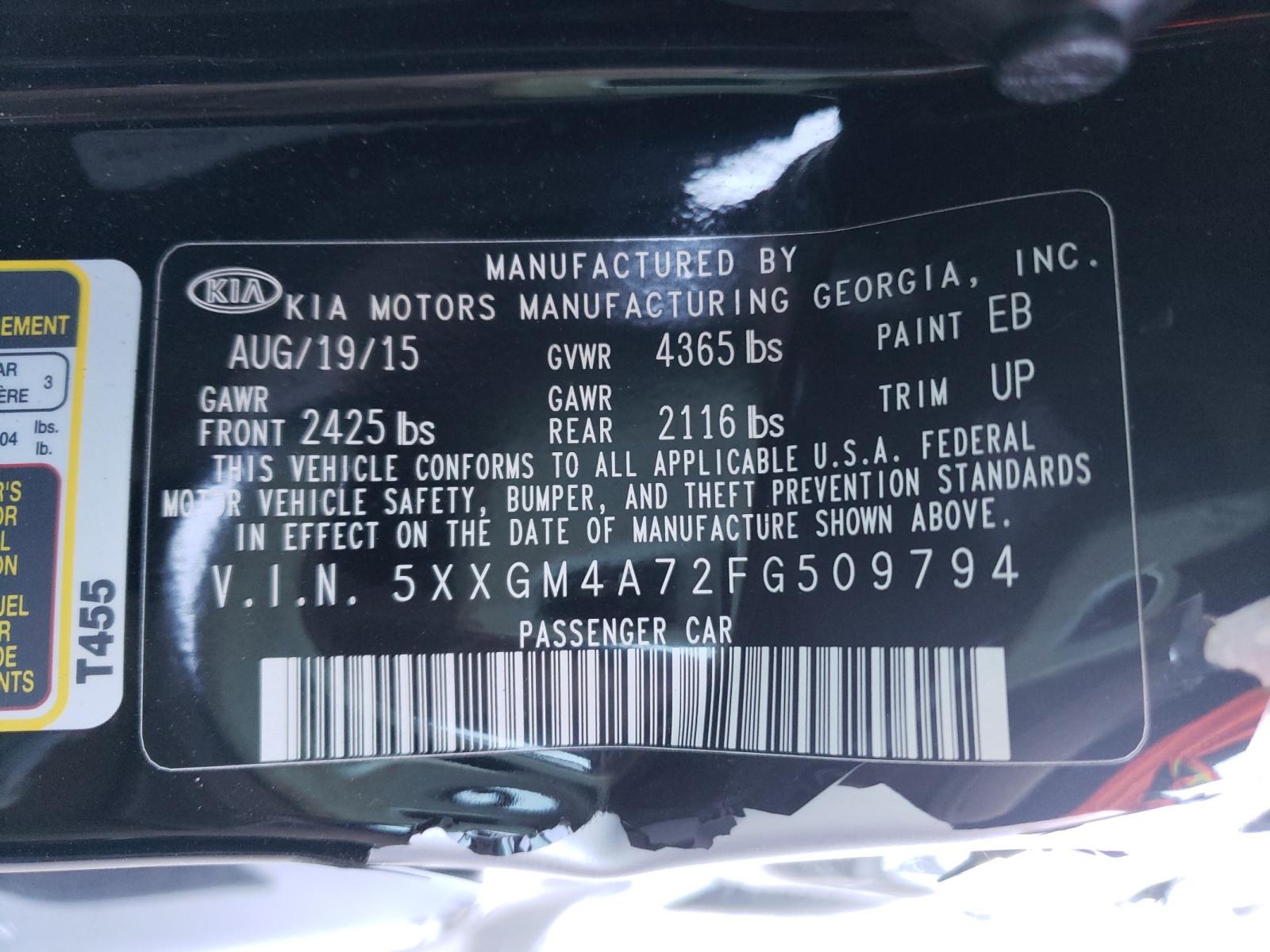 Photo 10 from auction – 2015 KIA OPTIMA with VIN 5XXGM4A72FG509794