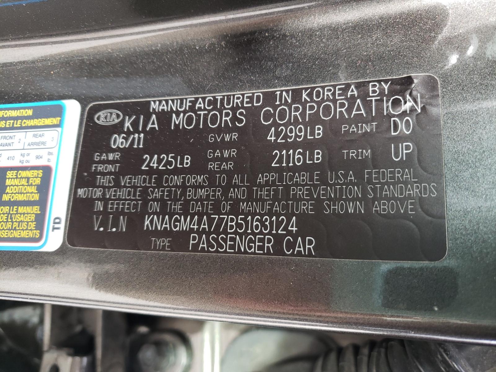 Foto 10 de la subasta – 2011 KIA OPTIMA LX con VIN KNAGM4A77B5163124
