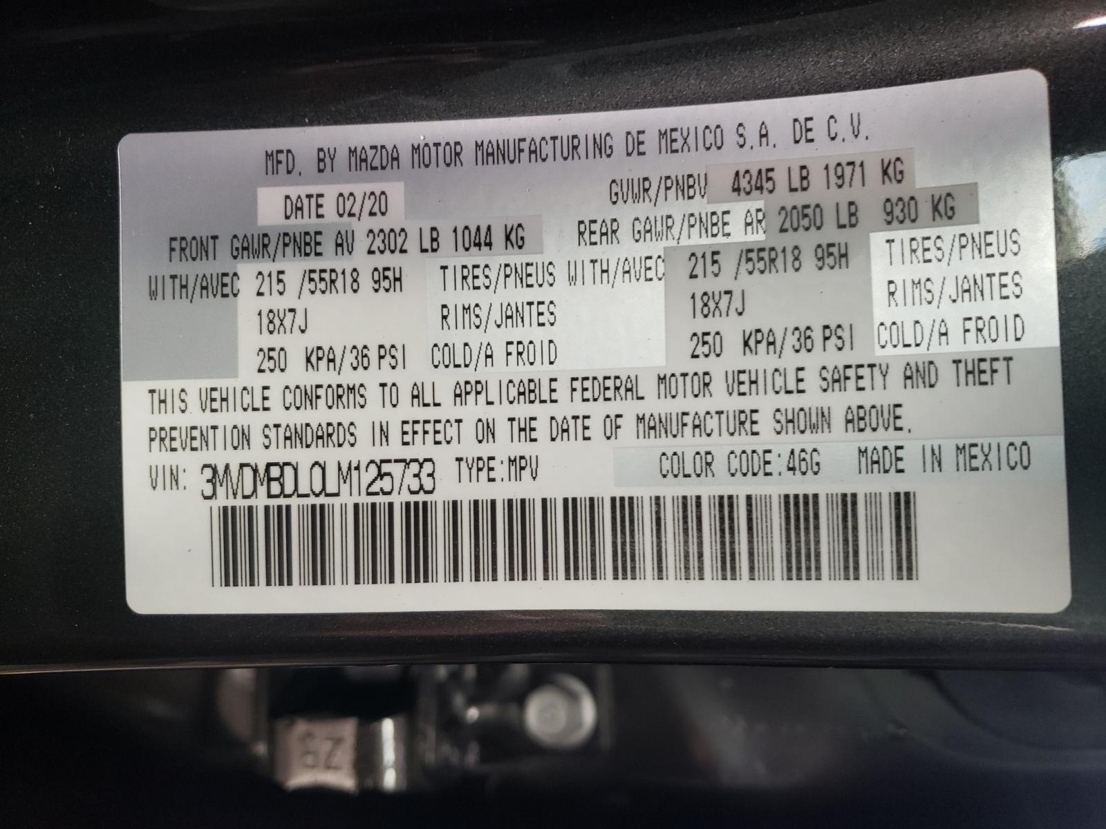 Photo 10 from auction – 2020 MAZDA CX-30 PREF with VIN 3MVDMBDL0LM125733