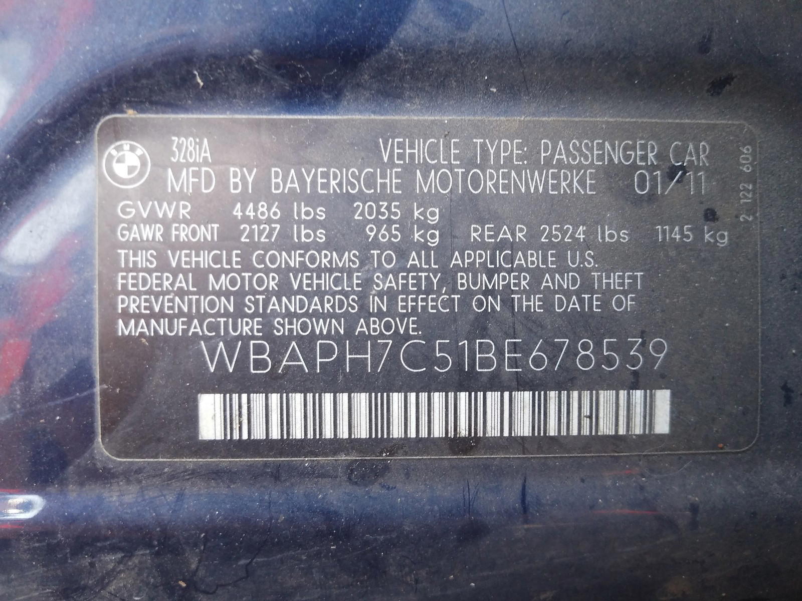 Photo 10 from auction – 2011 BMW 328 I with VIN WBAPH7C51BE678539