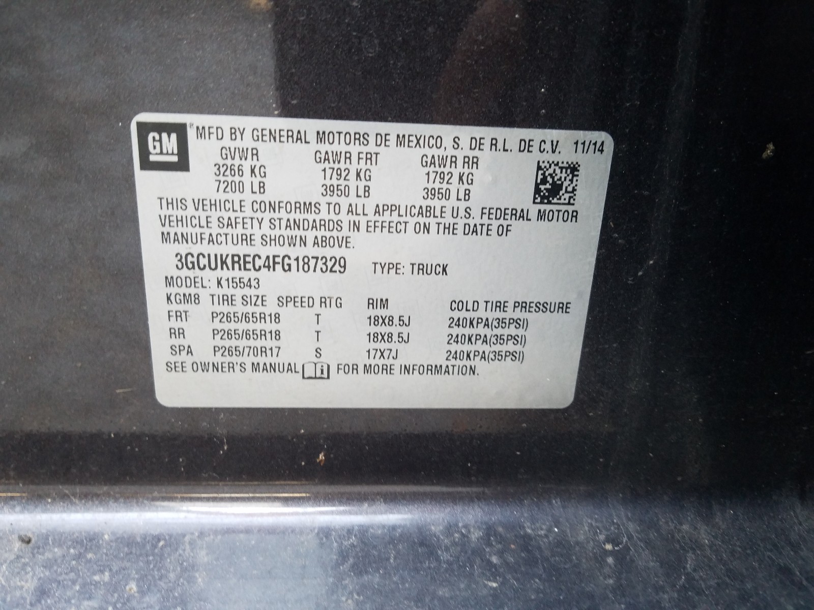 Photo 10 from auction – 2015 CHEVROLET SILVERADO with VIN 3GCUKREC4FG187329