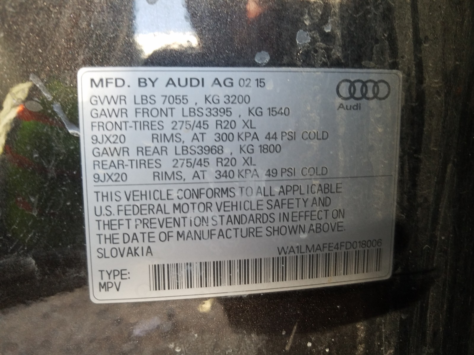Photo 10 from auction – 2015 AUDI Q7 TDI PRE with VIN WA1LMAFE4FD018006