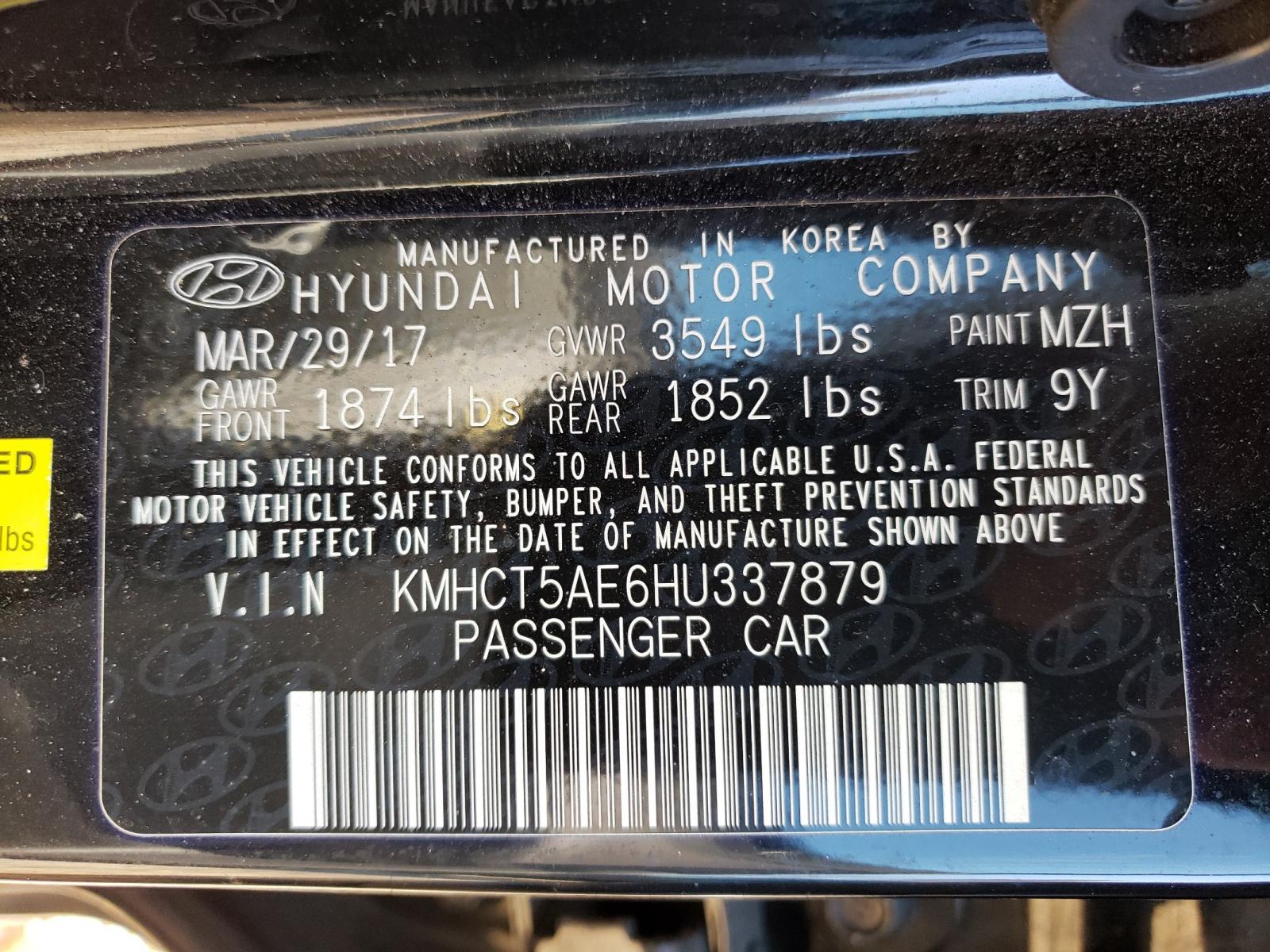 Photo 10 from auction – 2017 HYUNDAI ACCENT SE with VIN KMHCT5AE6HU337879