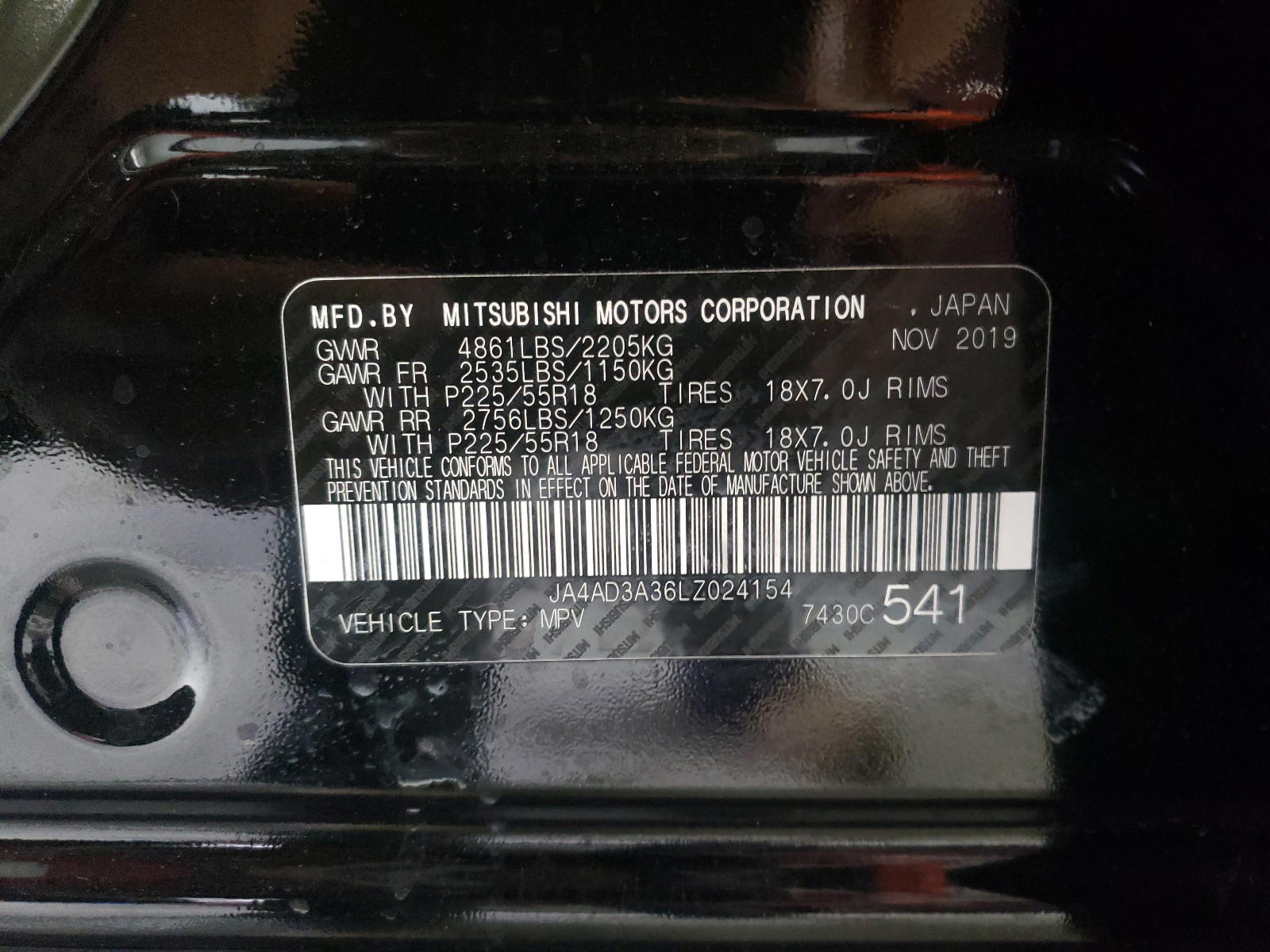 Photo 10 from auction – 2020 MITSUBISHI OUTLANDER with VIN JA4AD3A36LZ024154