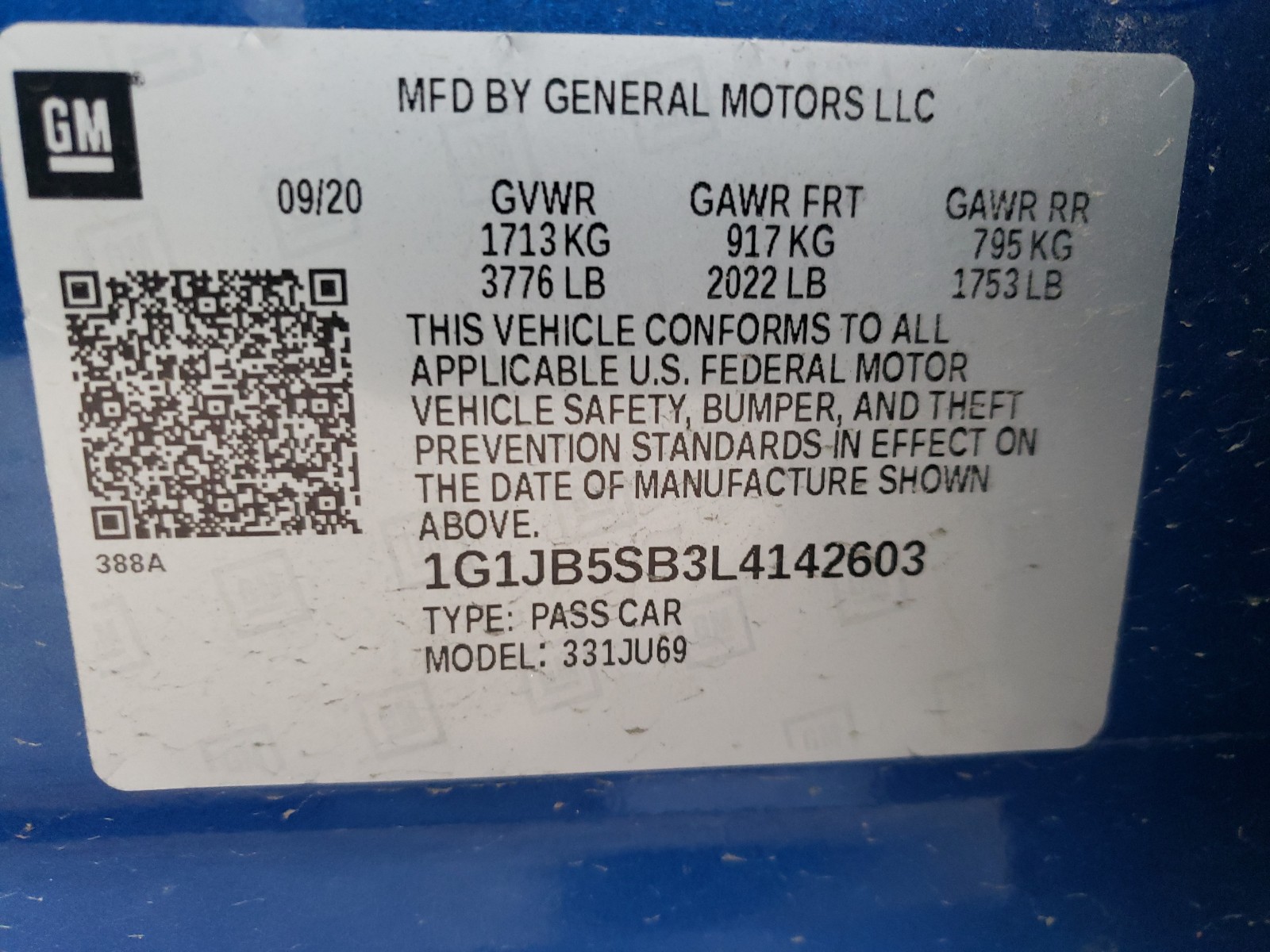 Photo 10 from auction – 2020 CHEVROLET SONIC LS with VIN 1G1JB5SB3L4142603