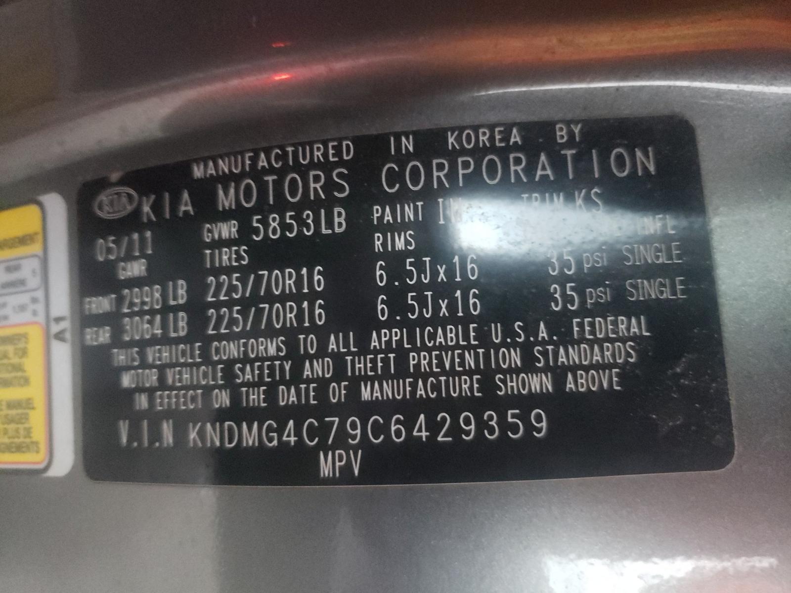 Photo 10 from auction – 2012 KIA SEDONA LX with VIN KNDMG4C79C6429359