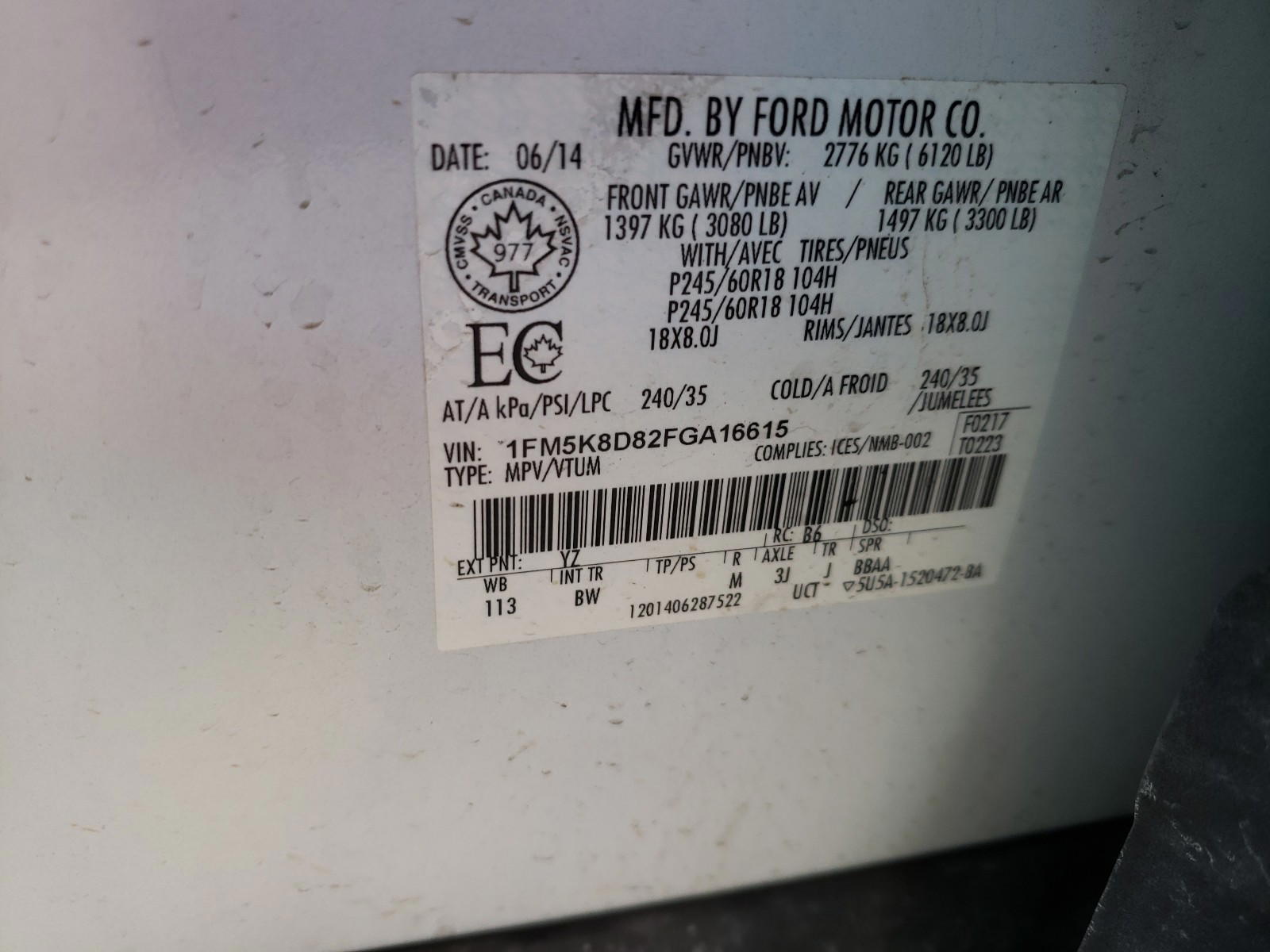 Photo 10 from auction – 2015 FORD EXPLORER with VIN 1FM5K8D82FGA16615