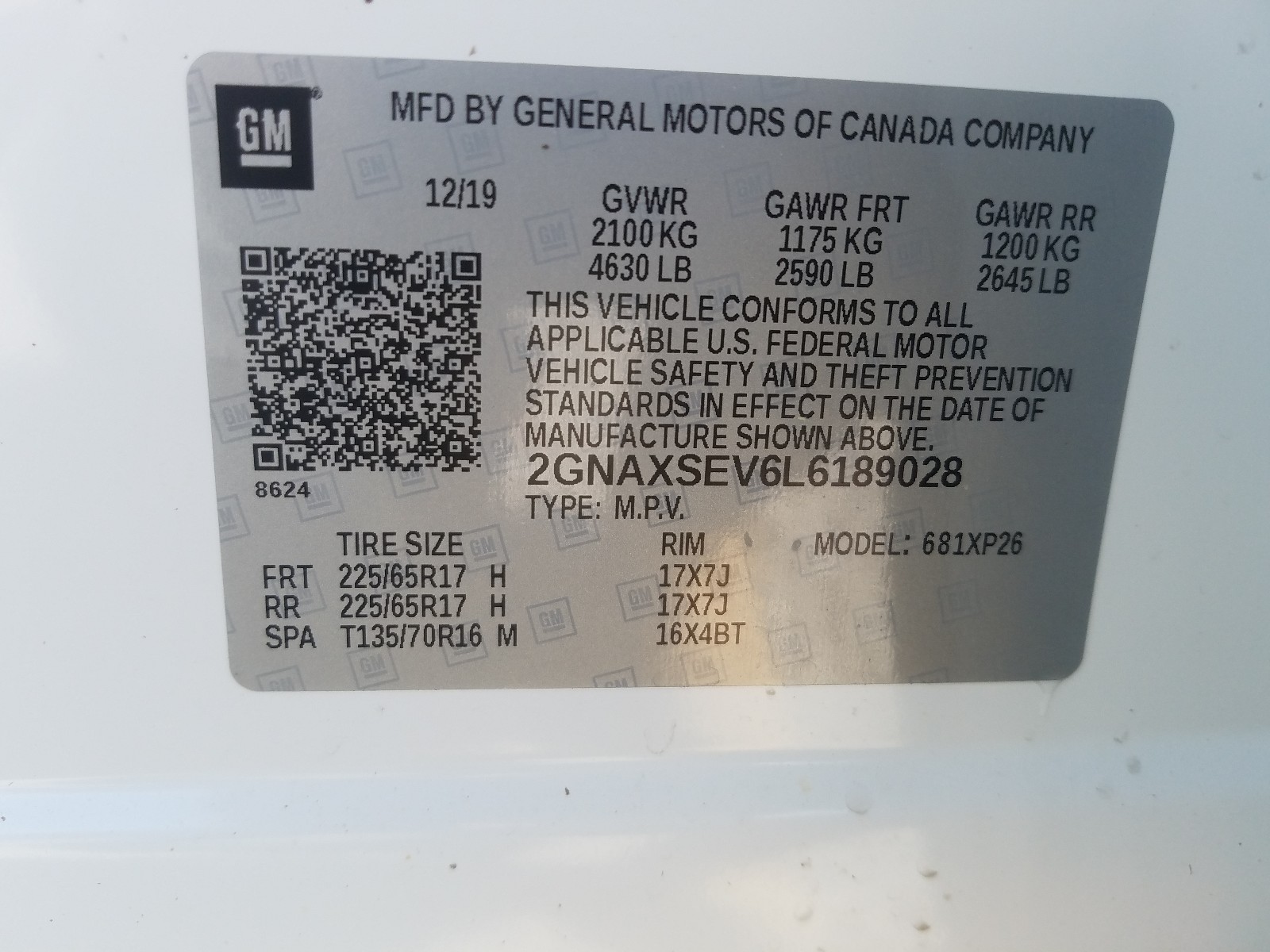 Photo 10 from auction – 2020 CHEVROLET EQUINOX LS with VIN 2GNAXSEV6L6189028