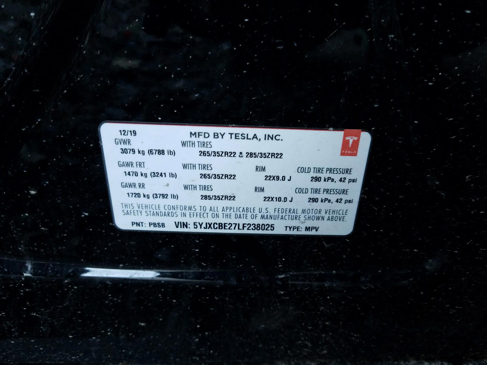 Photo 10 from auction – 2020 TESLA MODEL X with VIN 5YJXCBE27LF238025