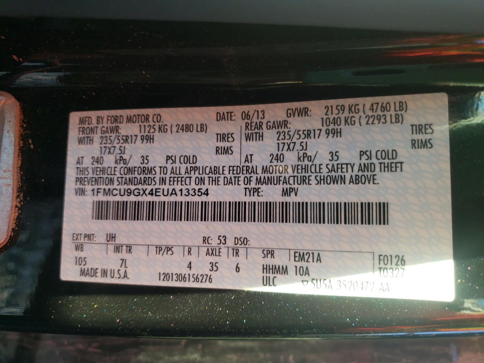 Photo 10 from auction – 2014 FORD ESCAPE SE with VIN 1FMCU9GX4EUA13354