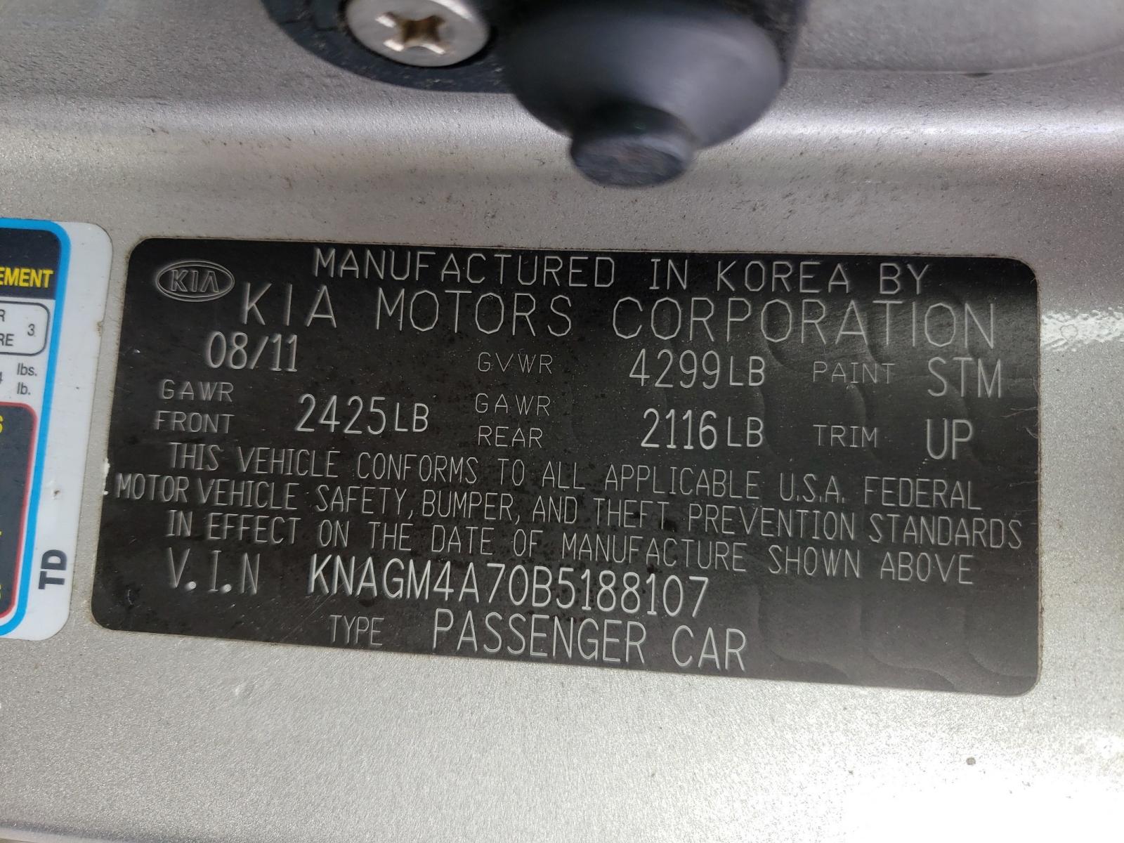 Photo 10 from auction – 2011 KIA OPTIMA LX with VIN KNAGM4A70B5188107