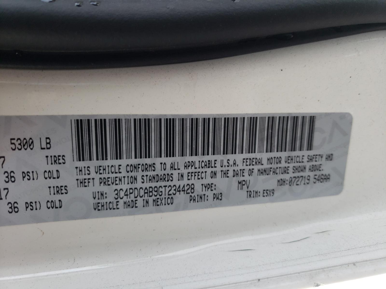 Photo 10 from auction – 2016 DODGE JOURNEY SE with VIN 3C4PDCAB9GT234428