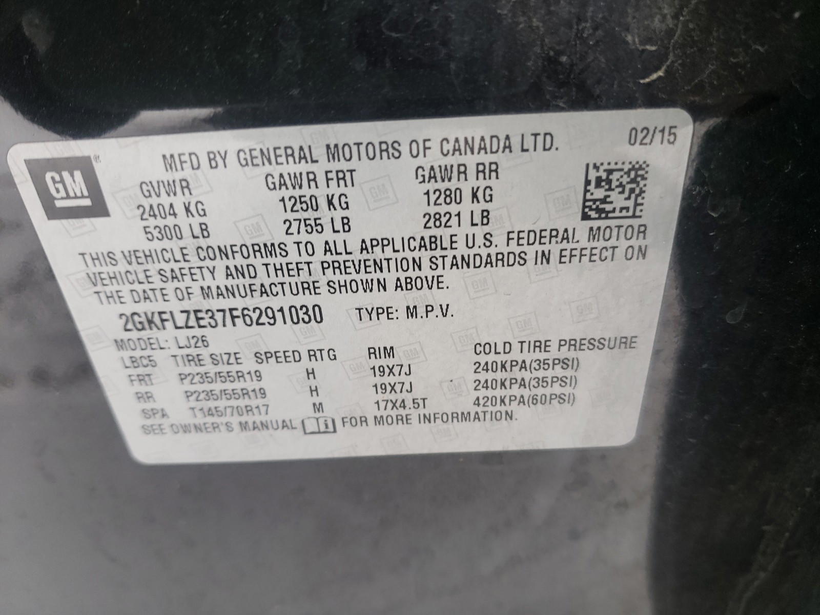 Photo 10 from auction – 2015 GMC TERRAIN DE with VIN 2GKFLZE37F6291030