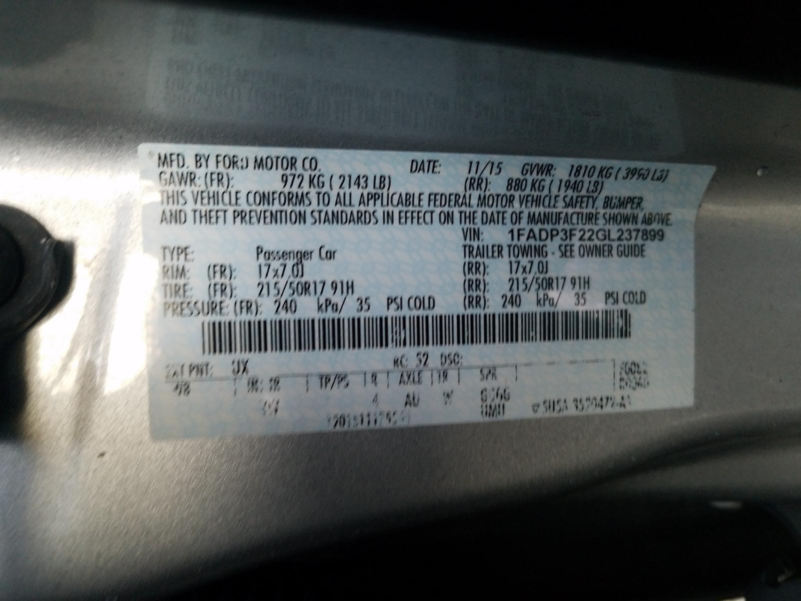 Photo 10 from auction – 2016 FORD FOCUS SE with VIN 1FADP3F22GL237899