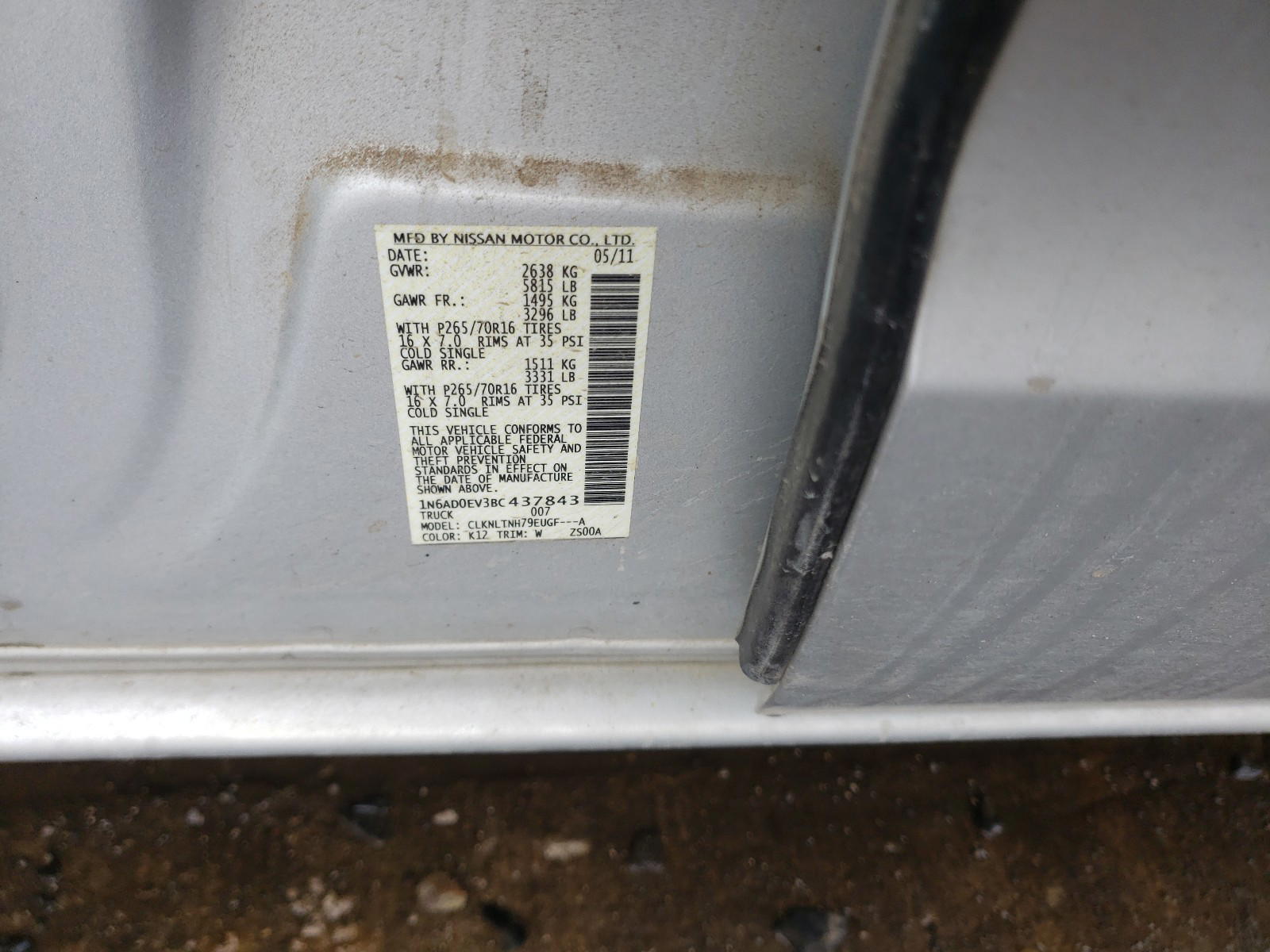 Photo 10 from auction – 2011 NISSAN FRONTIER S with VIN 1N6AD0EV3BC437843