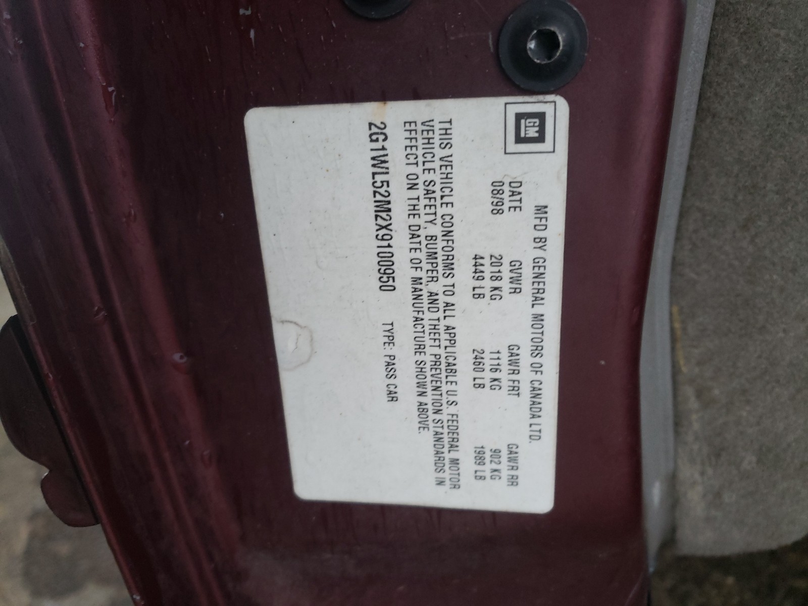Photo 10 from auction – 1999 CHEVROLET LUMINA BAS with VIN 2G1WL52M2X9100950