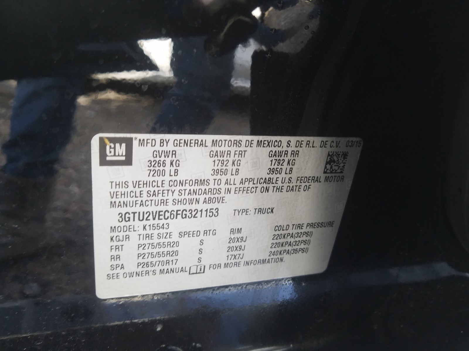 Zdjęcie 10 z aukcji – 2015 GMC SIERRA K15 z VIN 3GTU2VEC6FG321153