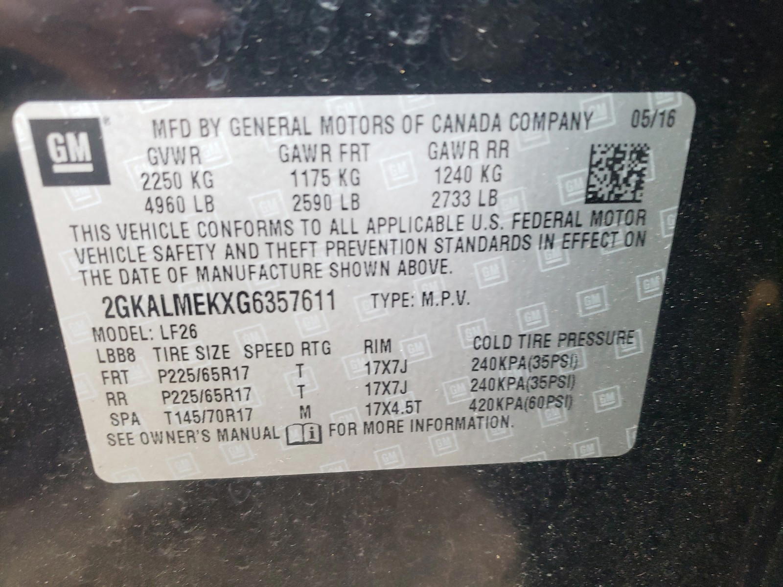 Photo 10 from auction – 2016 GMC TERRAIN SL with VIN 2GKALMEKXG6357611