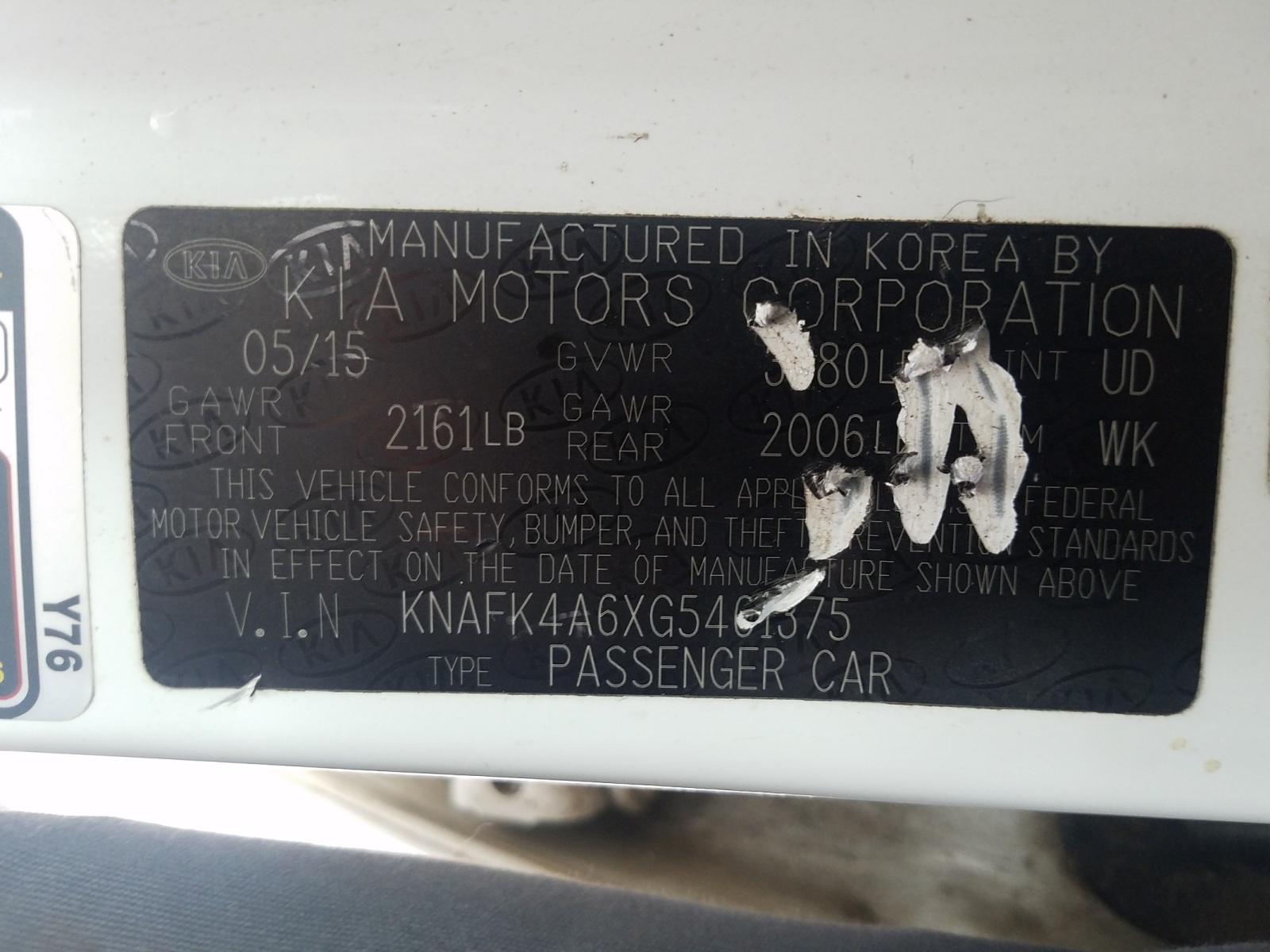 Photo 10 from auction – 2016 KIA FORTE LX with VIN KNAFK4A6XG5461375