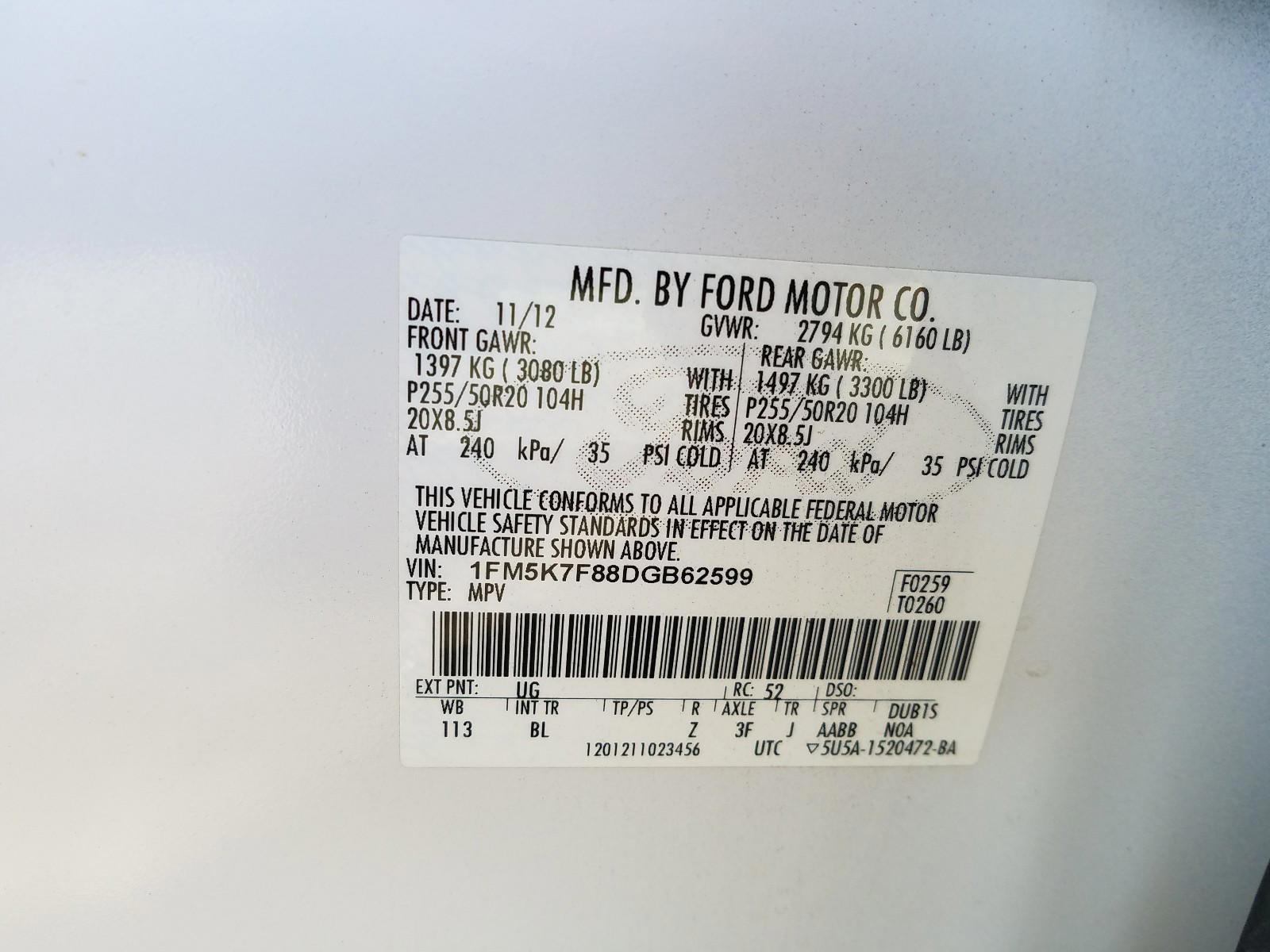 Photo 10 from auction – 2013 FORD EXPLORER L with VIN 1FM5K7F88DGB62599