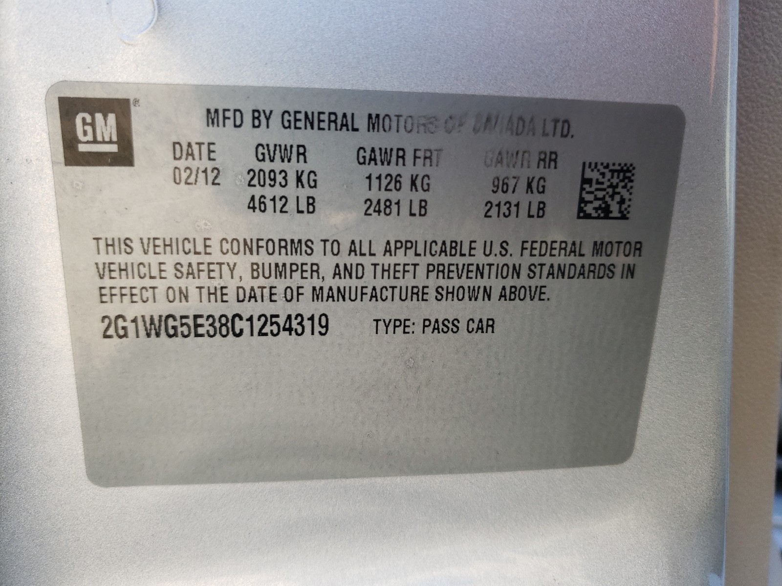 Photo 10 from auction – 2012 CHEVROLET IMPALA LT with VIN 2G1WG5E38C1254319