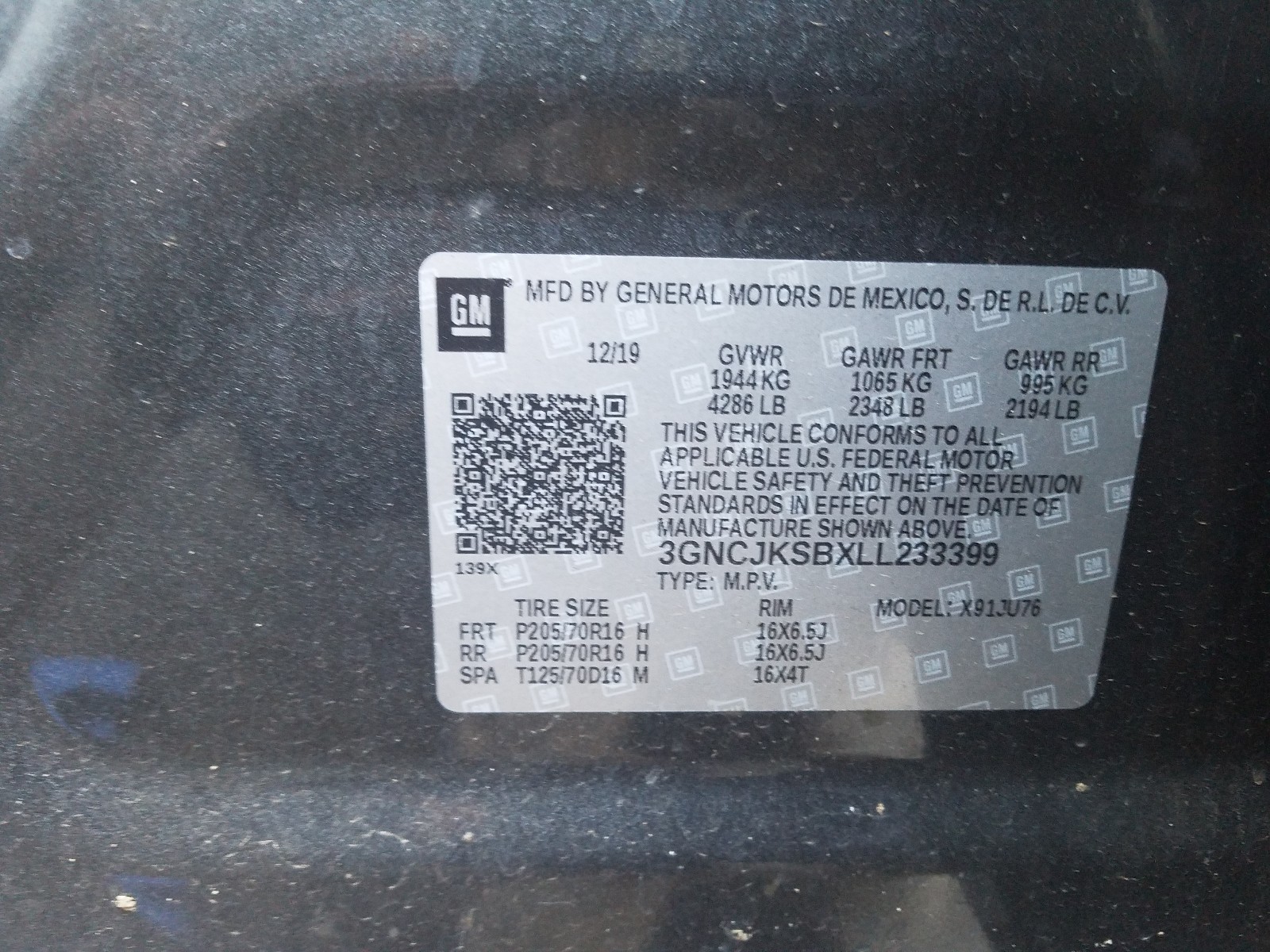Photo 10 from auction – 2020 CHEVROLET TRAX LS with VIN 3GNCJKSBXLL233399