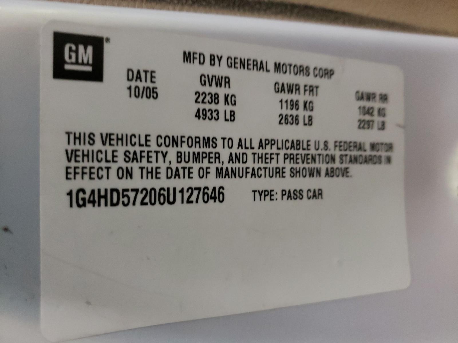 Photo 10 from auction – 2006 BUICK LUCERNE CX with VIN 1G4HD57206U127646