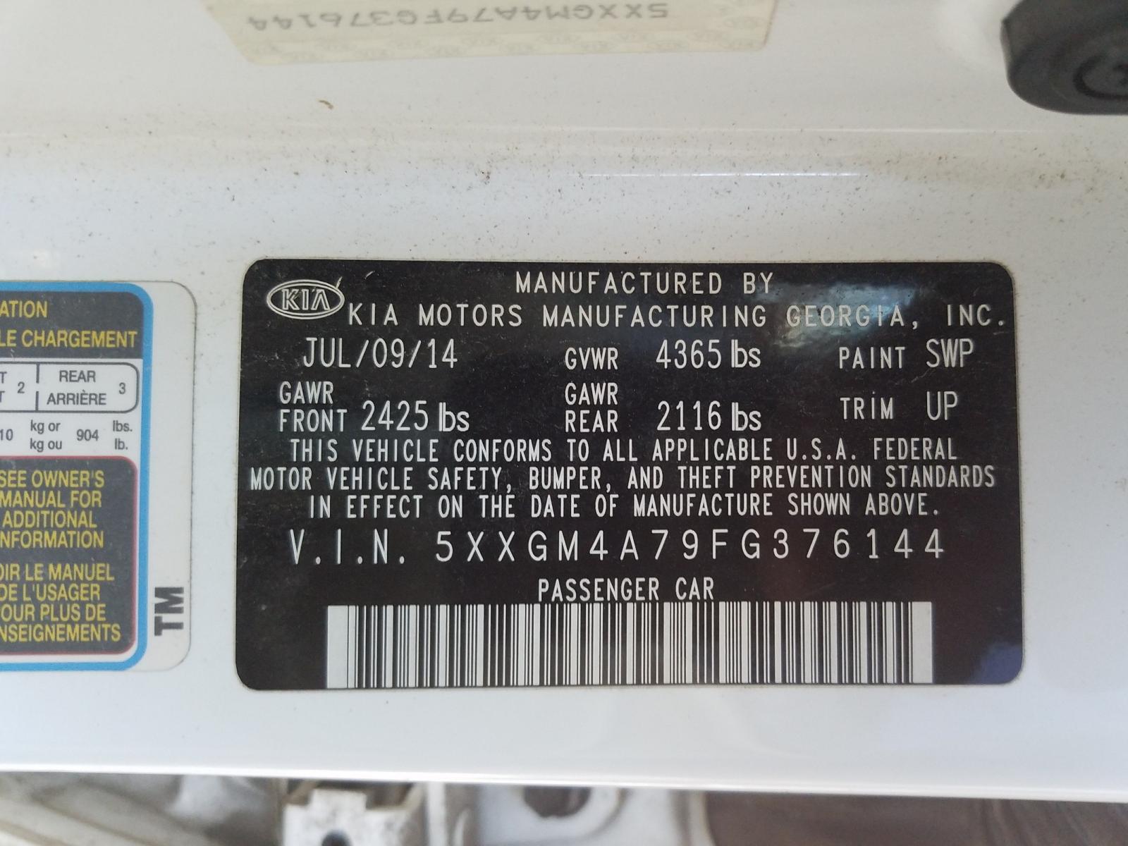 Photo 10 from auction – 2015 KIA OPTIMA LX with VIN 5XXGM4A79FG376144