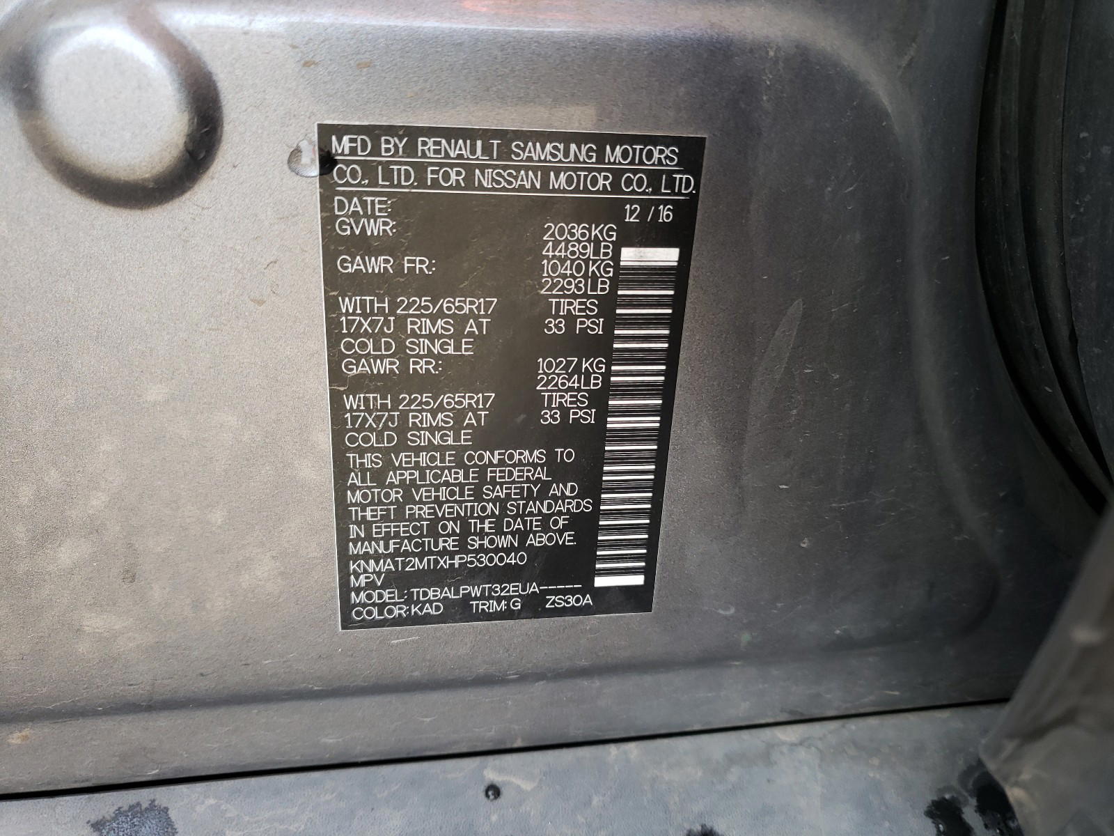 Photo 10 from auction – 2017 NISSAN ROGUE S with VIN KNMAT2MTXHP530040