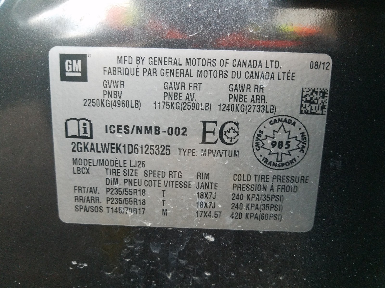 Photo 10 from auction – 2013 GMC TERRAIN SL with VIN 2GKALWEK1D6125325