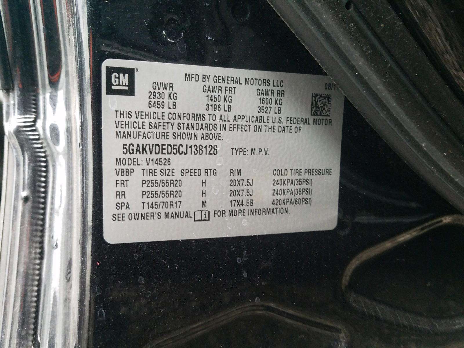 Photo 10 from auction – 2012 BUICK ENCLAVE with VIN 5GAKVDED5CJ138128
