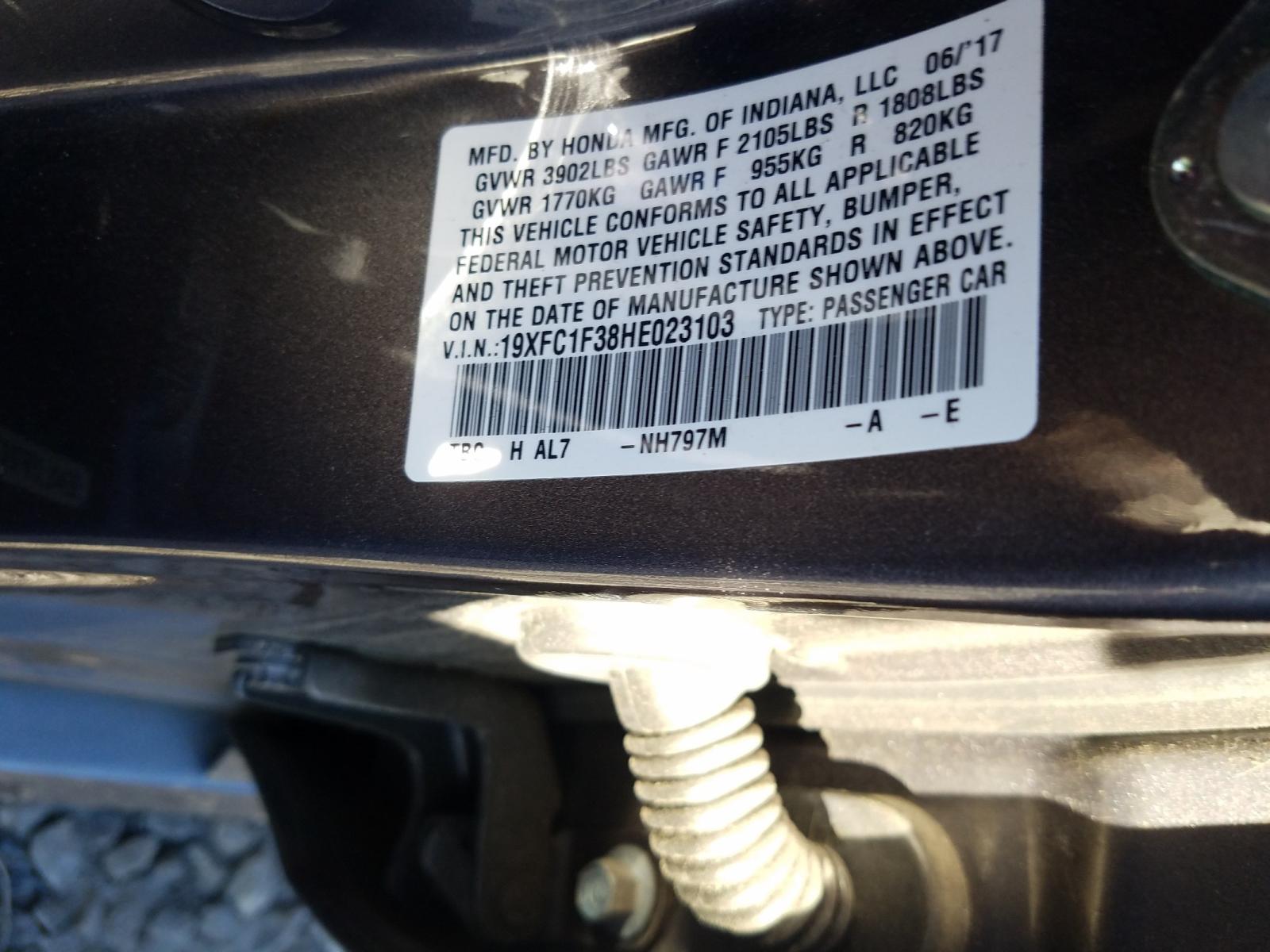 Photo 10 from auction – 2017 HONDA CIVIC EX with VIN 19XFC1F38HE023103