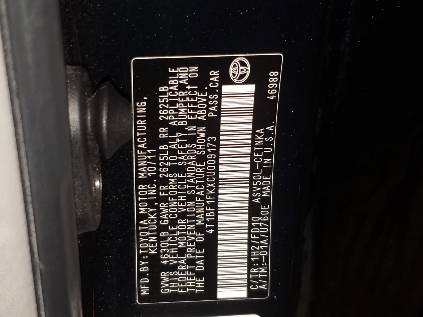 صورة رقم 10 من المزاد - 2012 TOYOTA CAMRY BASE مع VIN 4T1BF1FKXCU009173