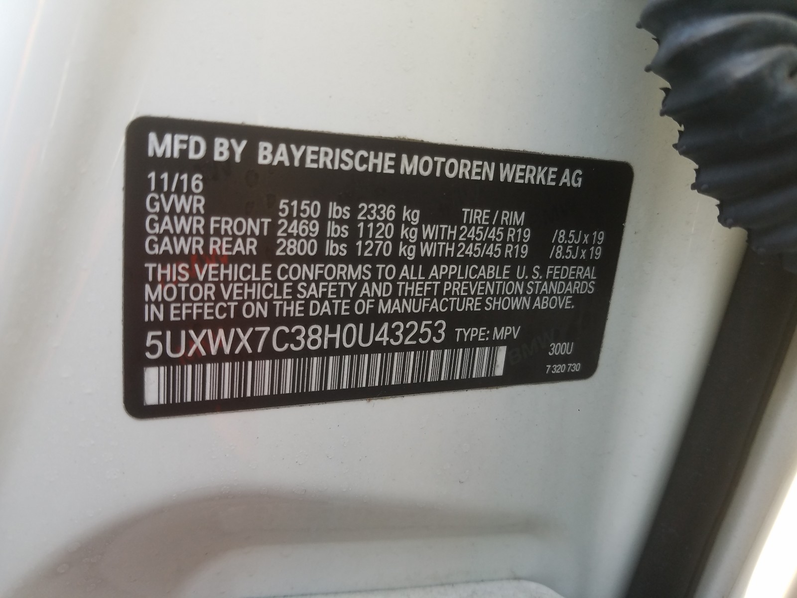 Photo 10 from auction – 2017 BMW X3 XDRIVE3 with VIN 5UXWX7C38H0U43253